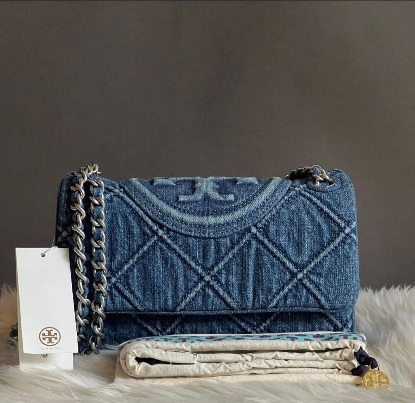 Tory Burch Small Fleming Soft Denim Convertible Shoulder Bag