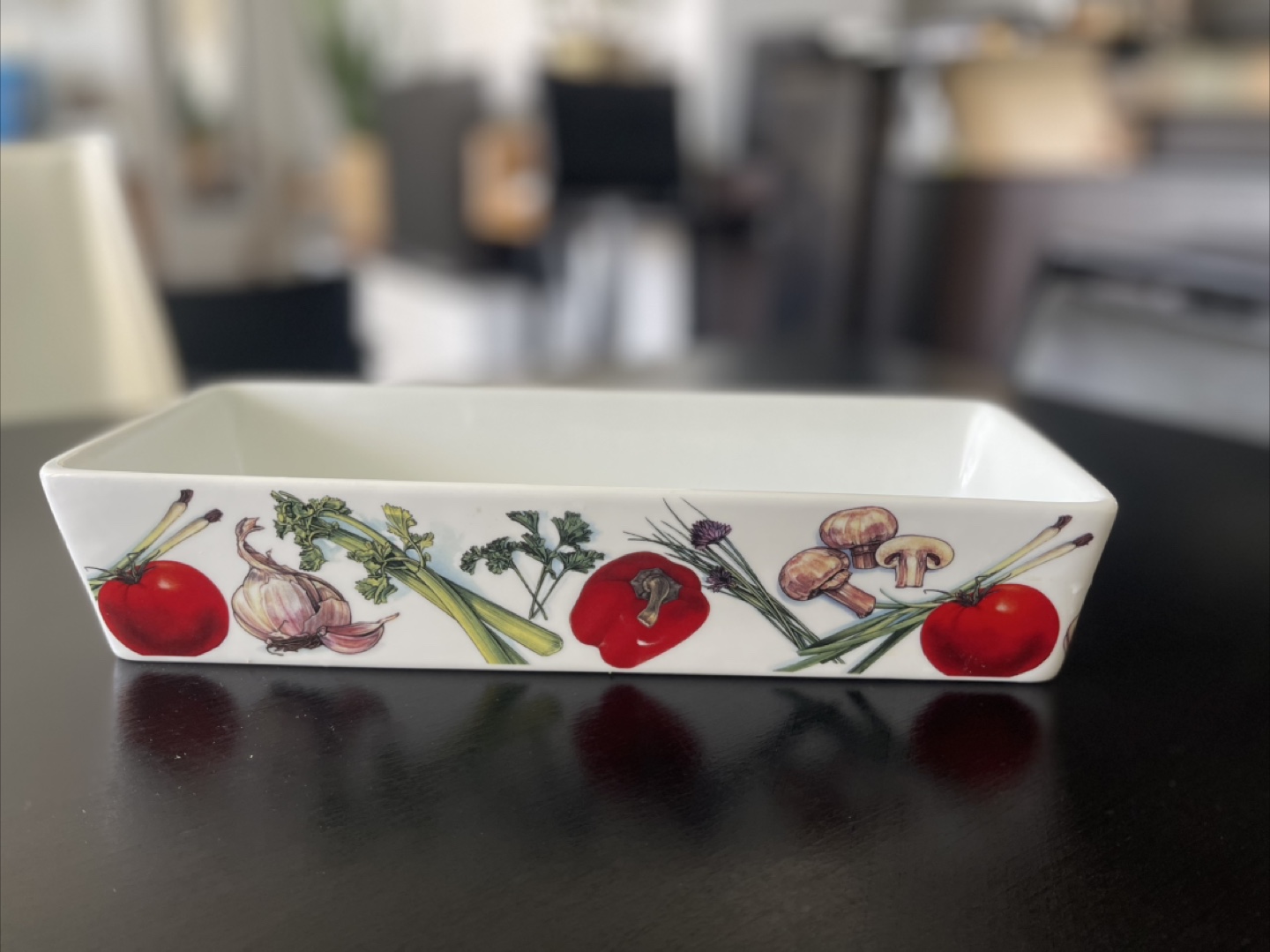 White Ceramic Vegetable Print Serving Dish - photo 5
