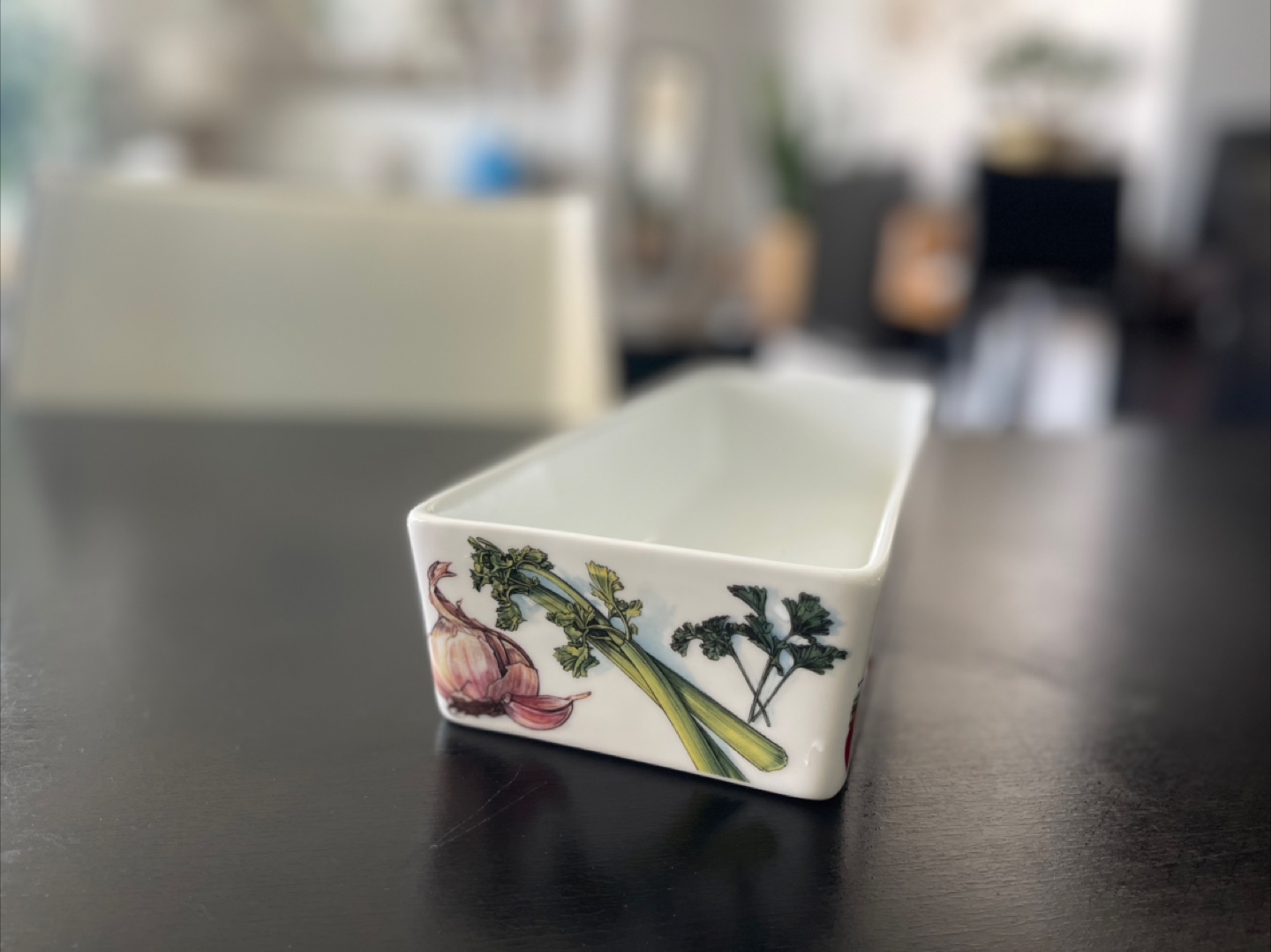 White Ceramic Vegetable Print Serving Dish - photo 3