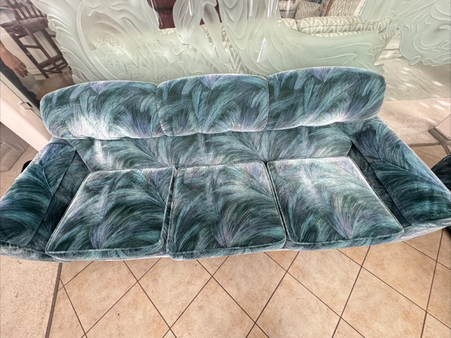 Vintage Teal Velvet Sofa Set - photo 2