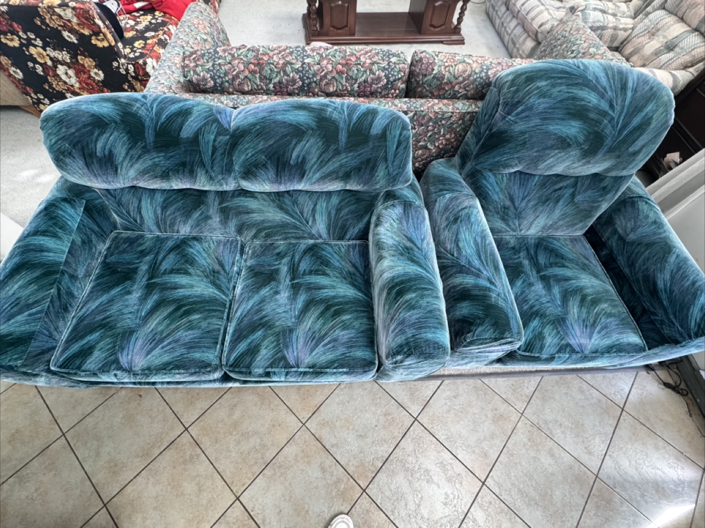 Vintage Teal Velvet Sofa and Loveseat Set - photo 2