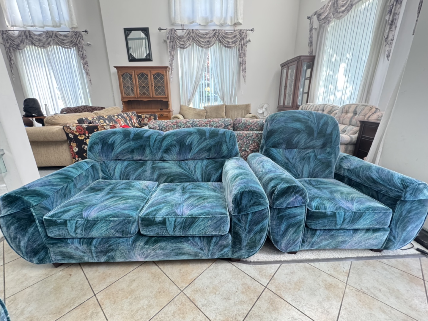 Vintage Teal Velvet Sofa and Loveseat Set - photo 4