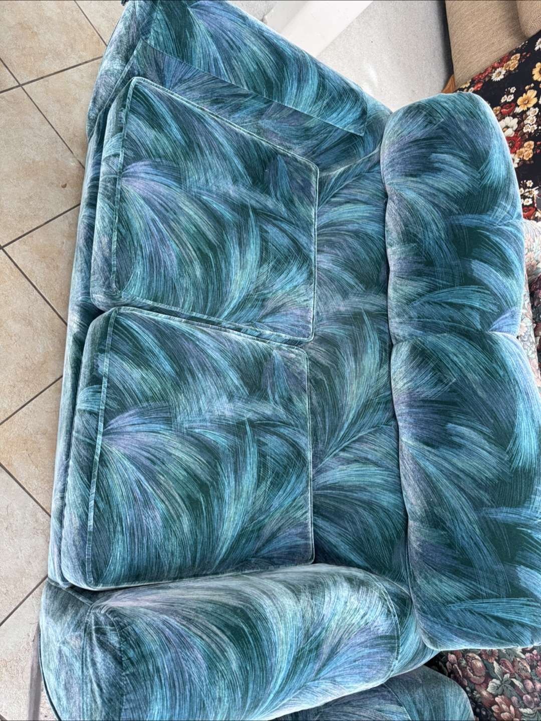 Vintage Teal Velvet Sofa and Loveseat Set