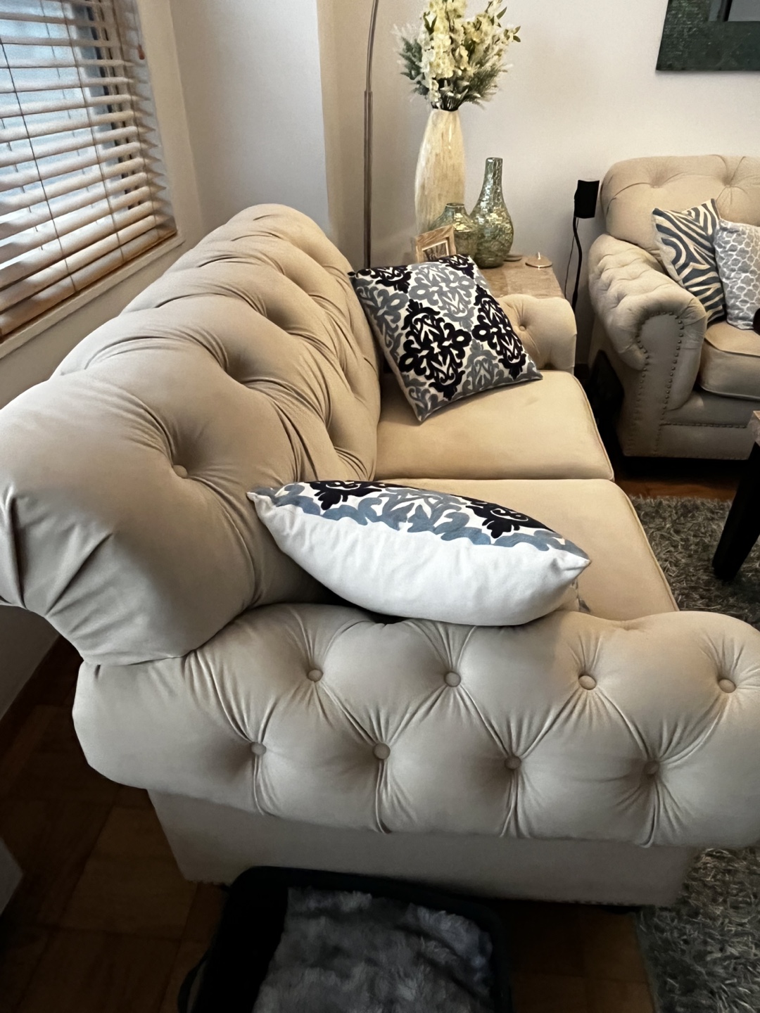 Beige Tufted Loveseat - photo 2