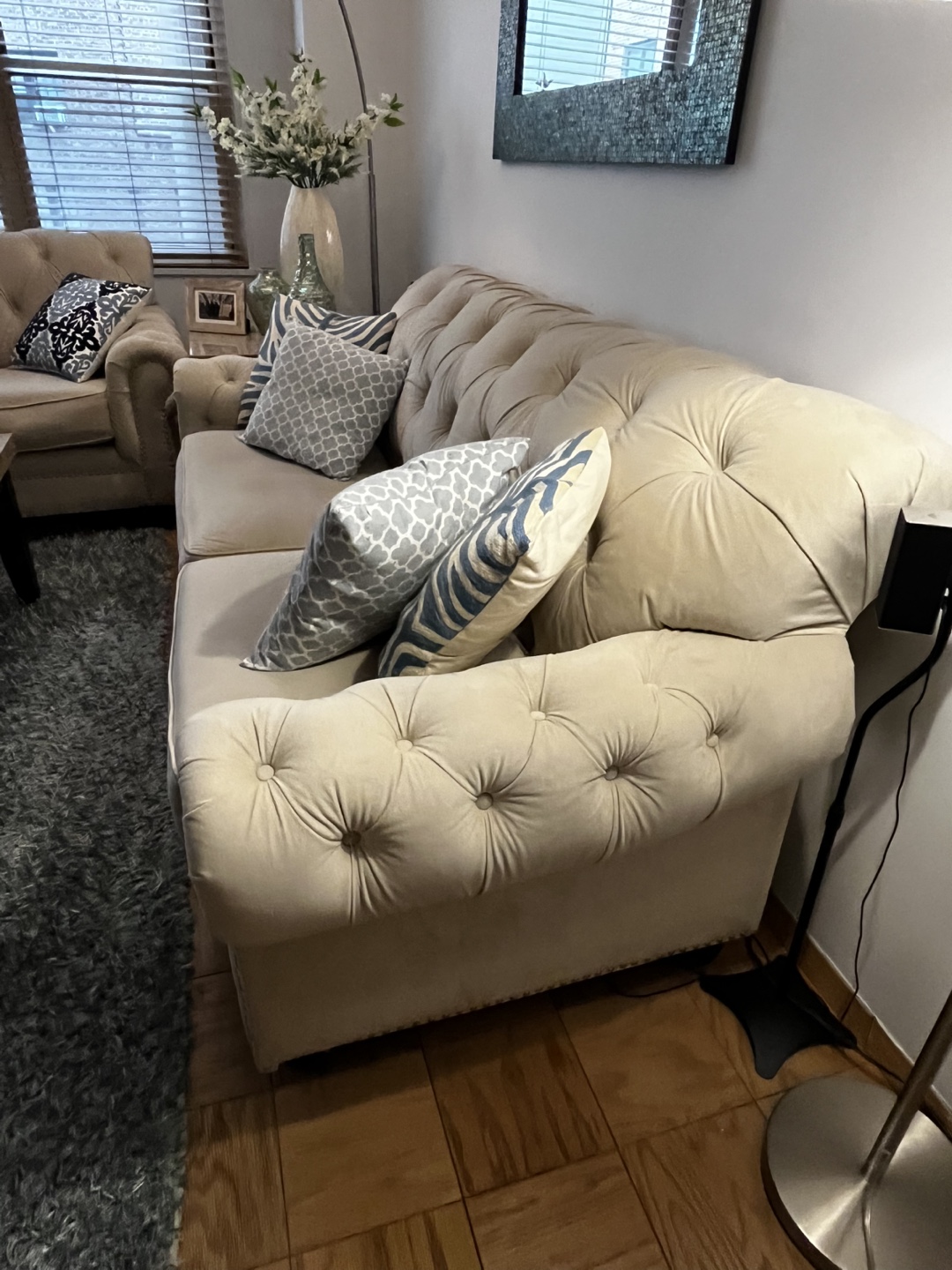 Beige silver head Button Tufted Sofa - photo 2