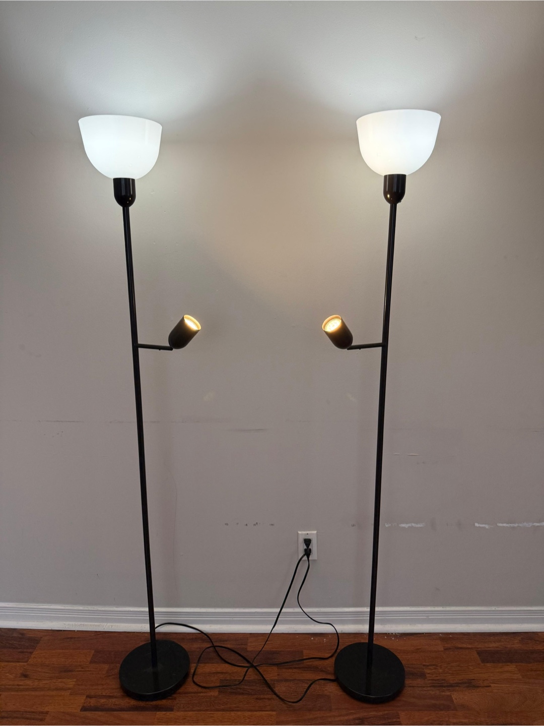 Pair of Black Floor Lamps with Adjustable Spotlights
