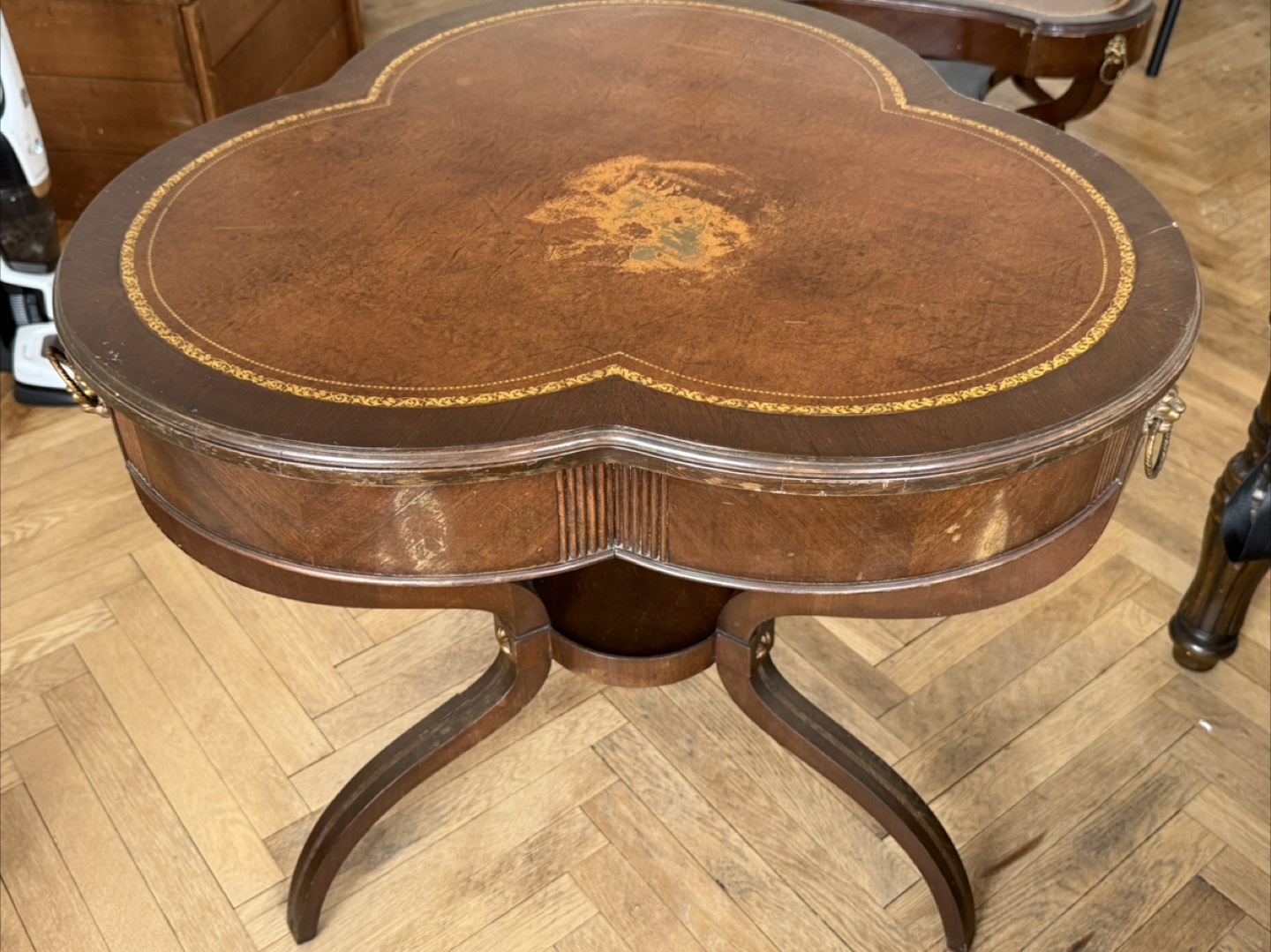 Vintage Wooden Side Table with Leather Top - photo 3