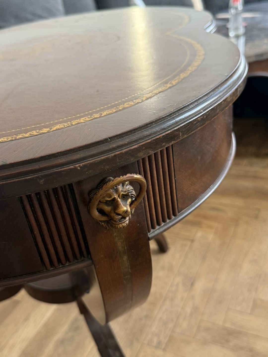 Vintage Wooden Side Table with Leather Top