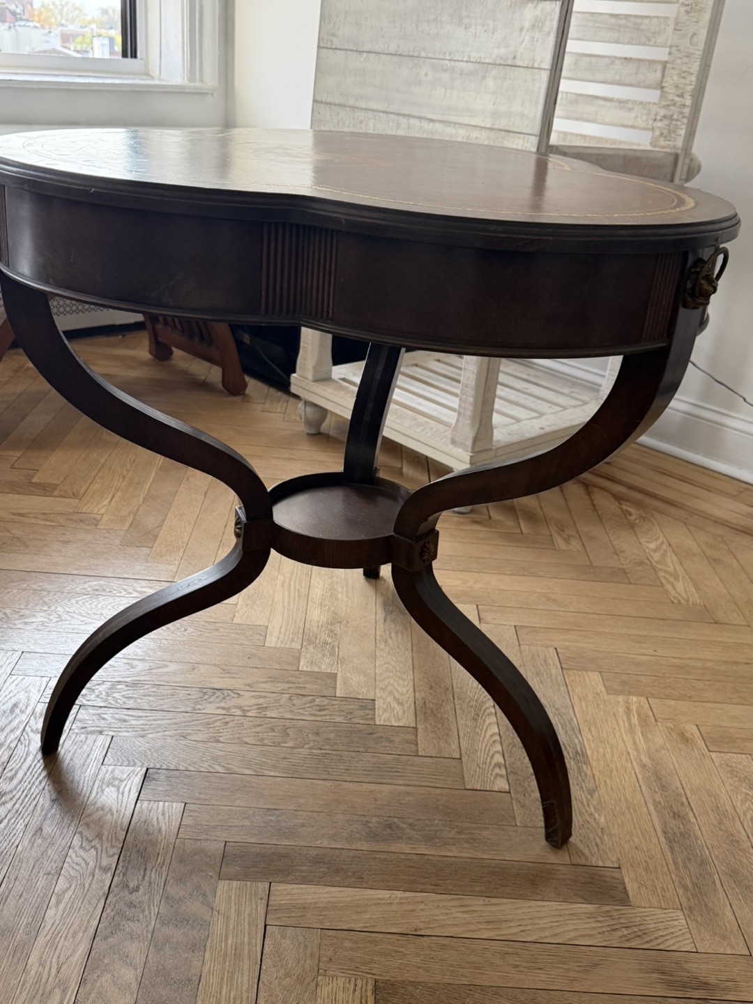Vintage Wooden Side Table with Leather Top - photo 4