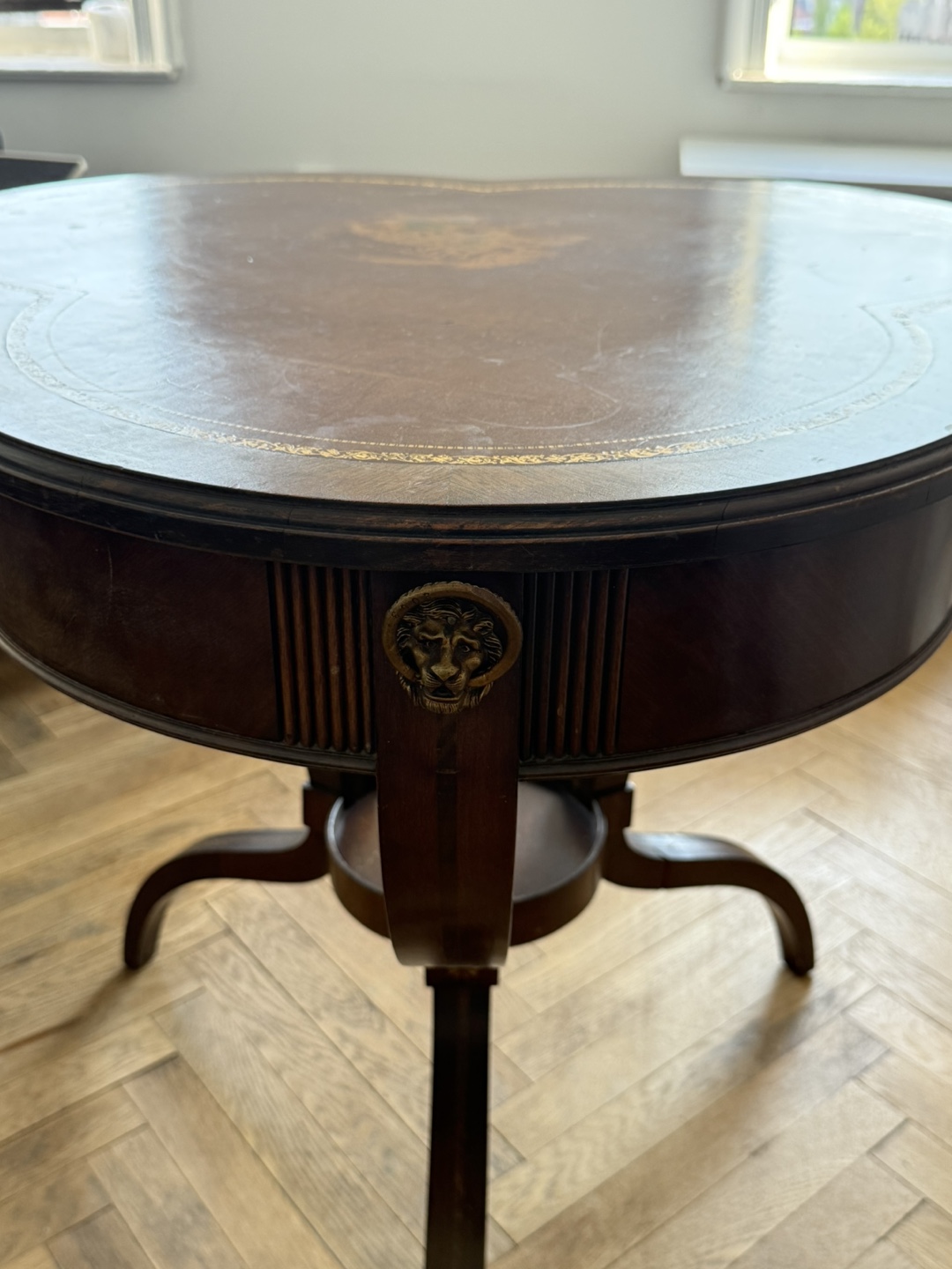 Vintage Wooden Side Table with Leather Top - photo 2