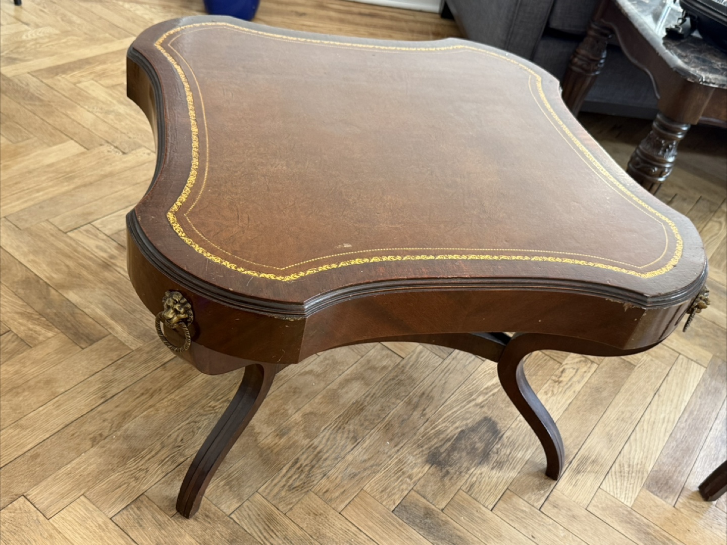 Vintage Square Wooden Side Table with Leather Top - photo 2