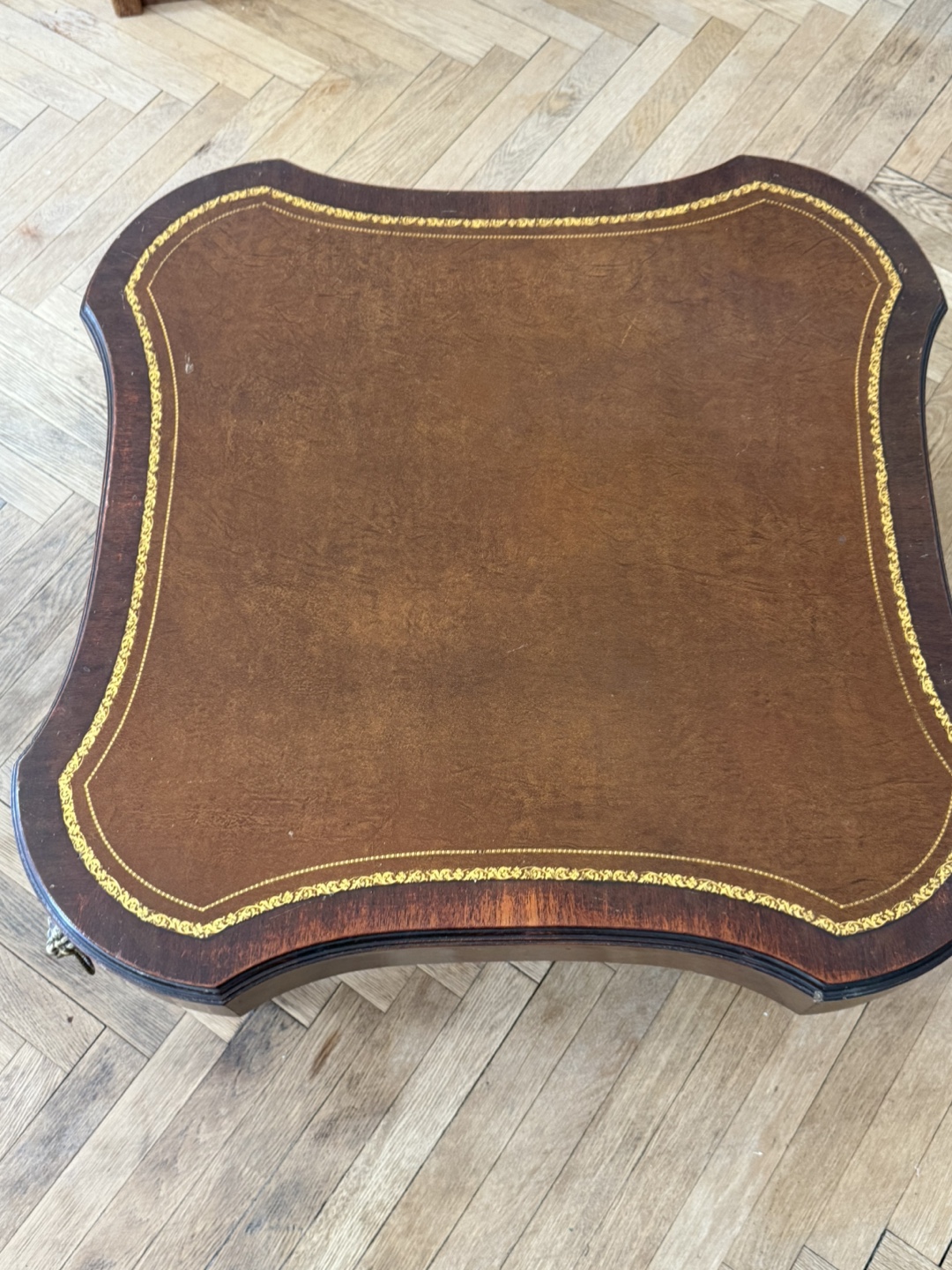 Vintage Square Wooden Side Table with Leather Top - photo 4