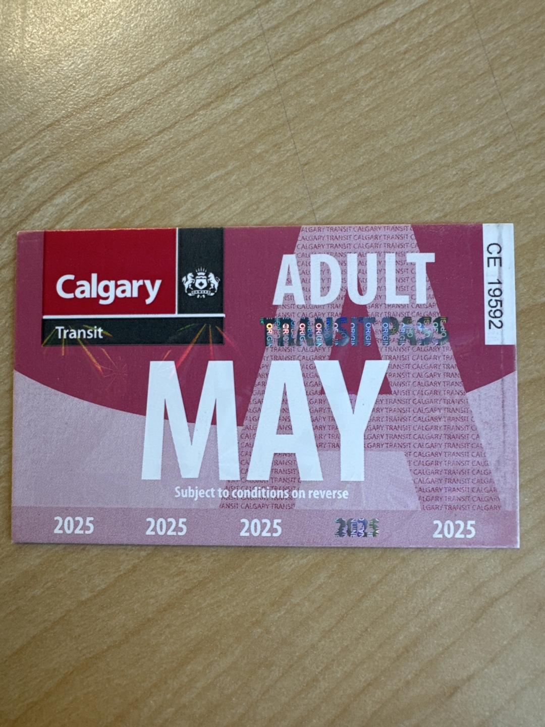 Calgary Transit May 2025 Adult Pass
