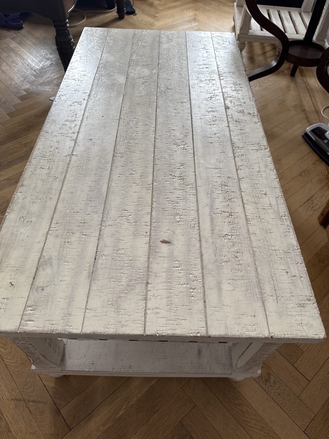 Whitewashed Farmhouse Coffee Table with Shelf - photo 3