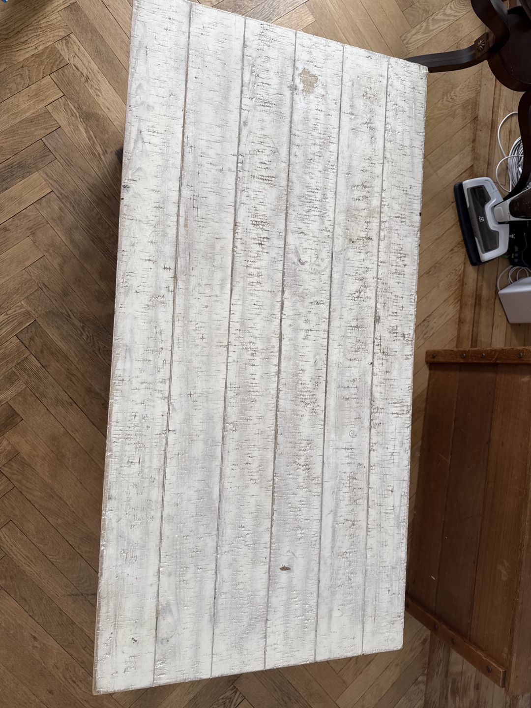 Whitewashed Farmhouse Coffee Table with Shelf - photo 2