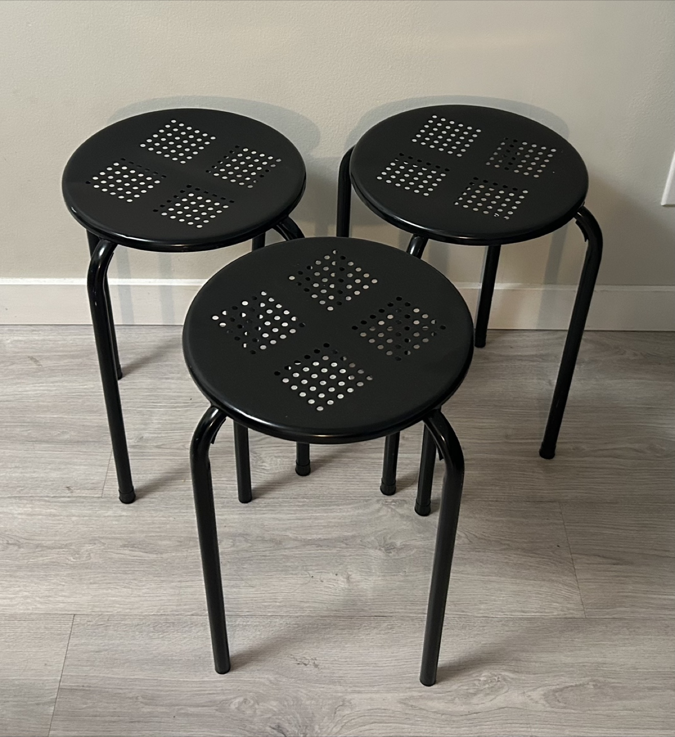 Set of Three Black Metal Stools - photo 2