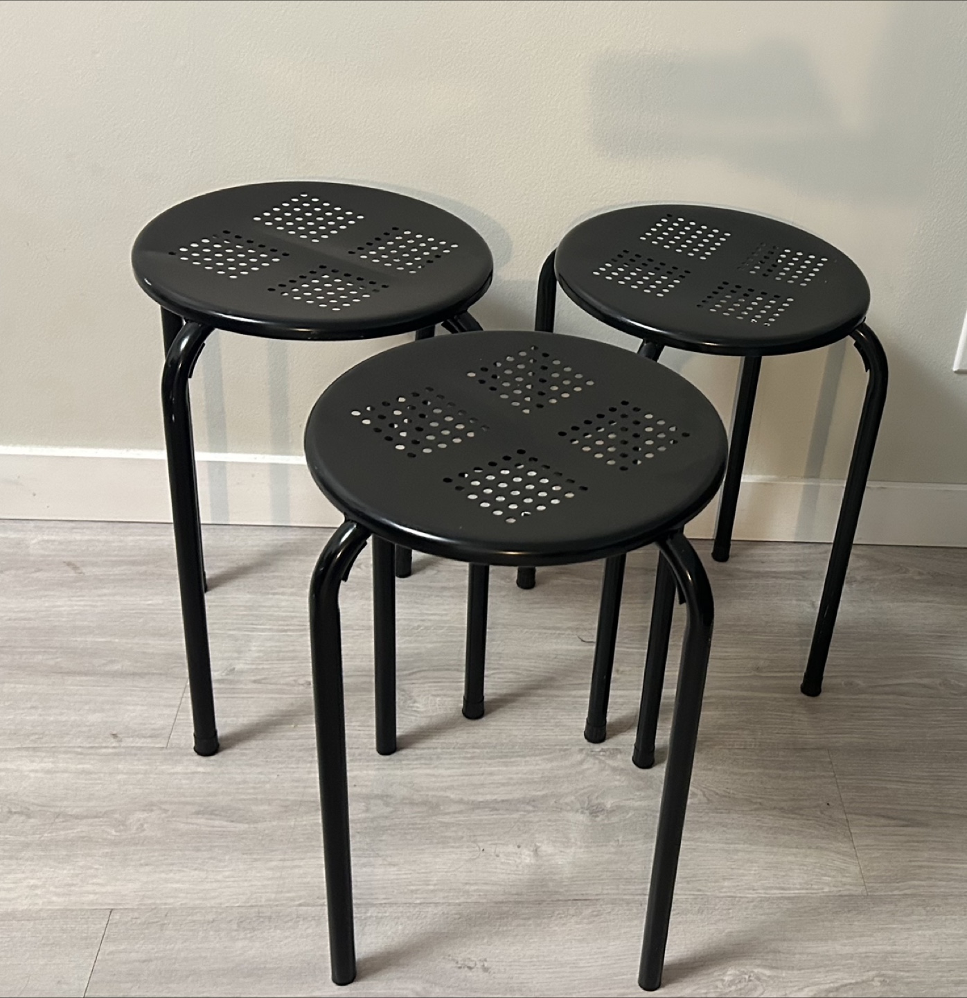 Set of Three Black Metal Stools