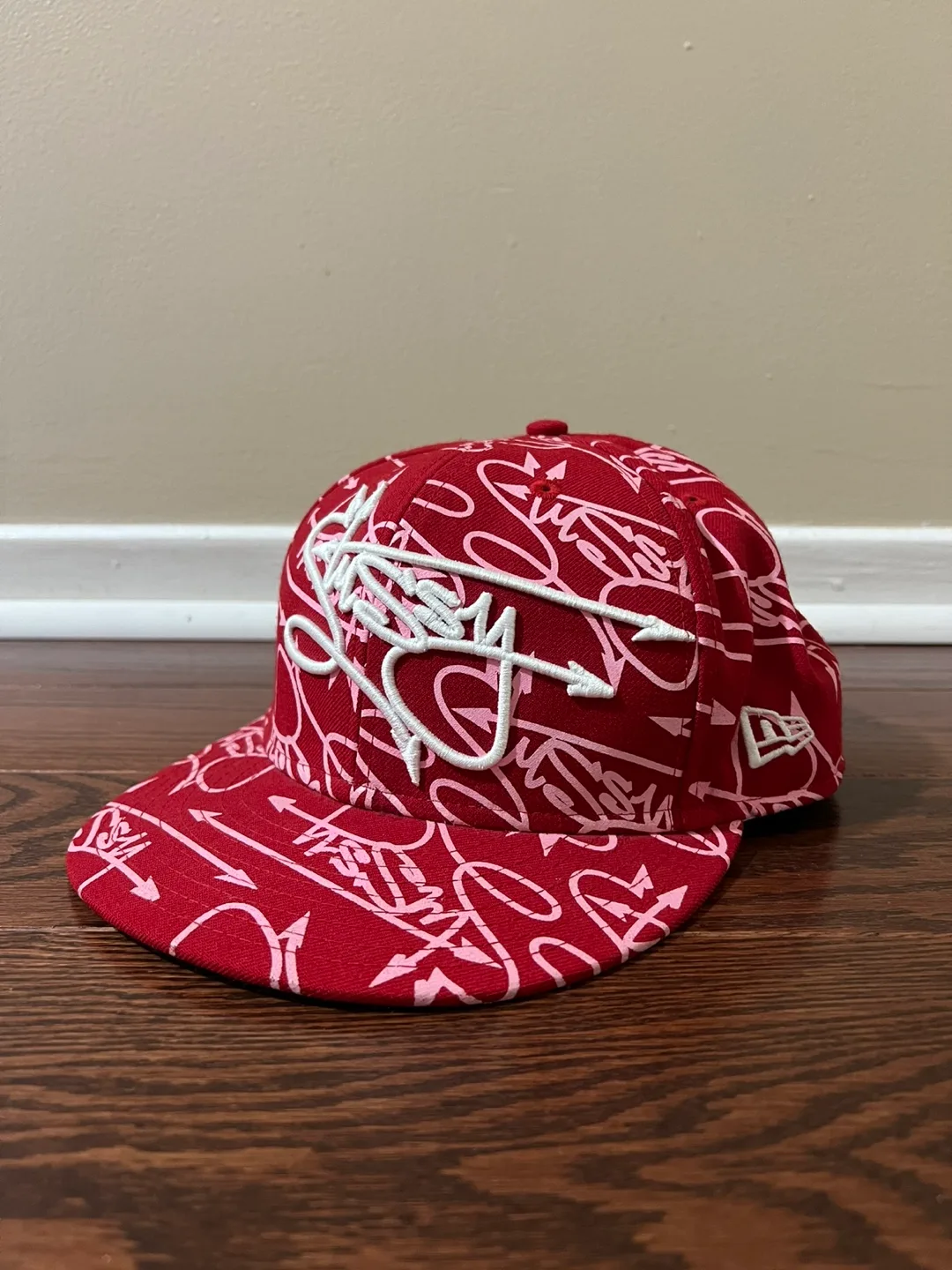 Stüssy x New Era 59Fifty Fitted Hat - Red & Pink thumbnail