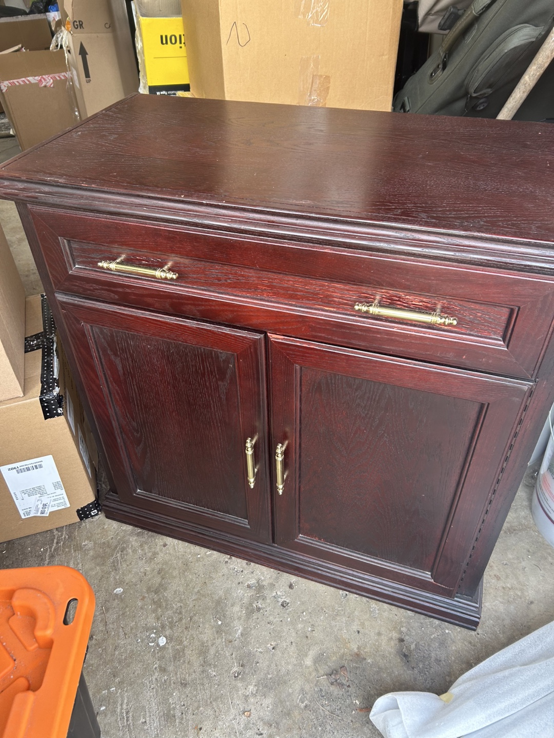 Dark Wood Cabinet with One Drawer and Two Doors