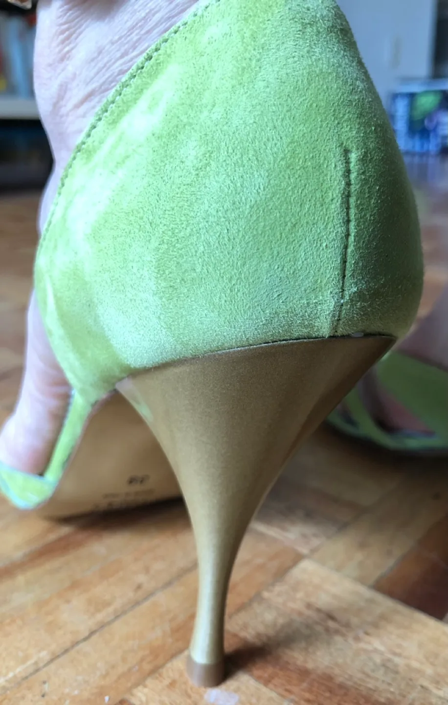 Napoleoni 🇮🇹 Green Suede Ankle Strap Heels Sz 39 image indicator(3)