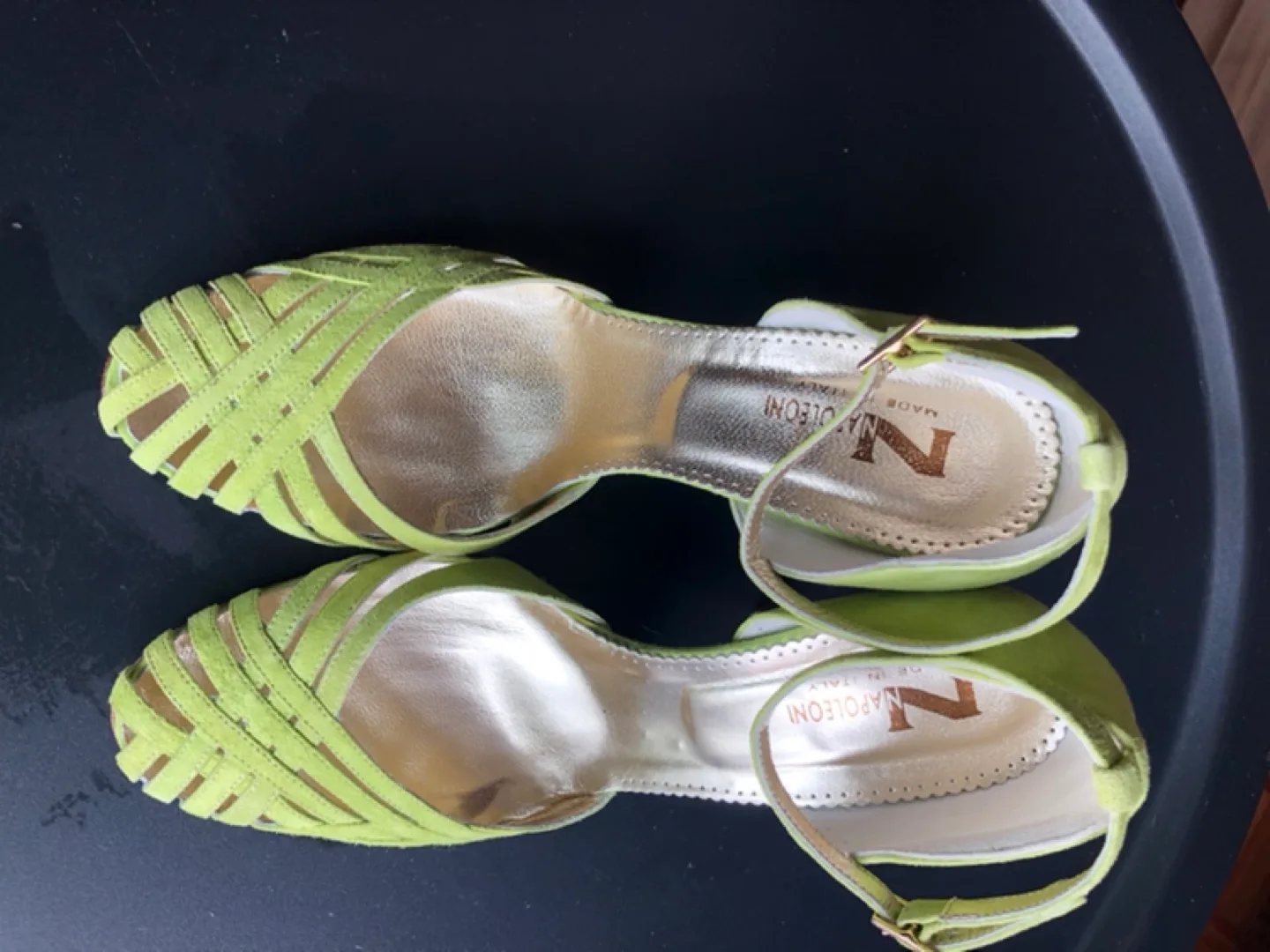Napoleoni 🇮🇹 Green Suede Ankle Strap Heels Sz 39 image indicator(4)