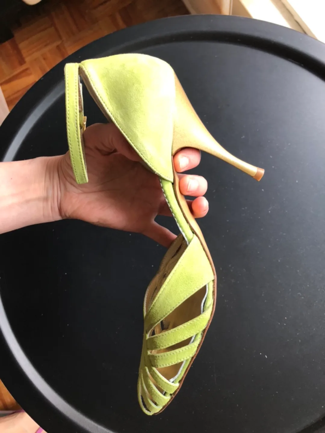 Napoleoni 🇮🇹 Green Suede Ankle Strap Heels Sz 39 image indicator(7)