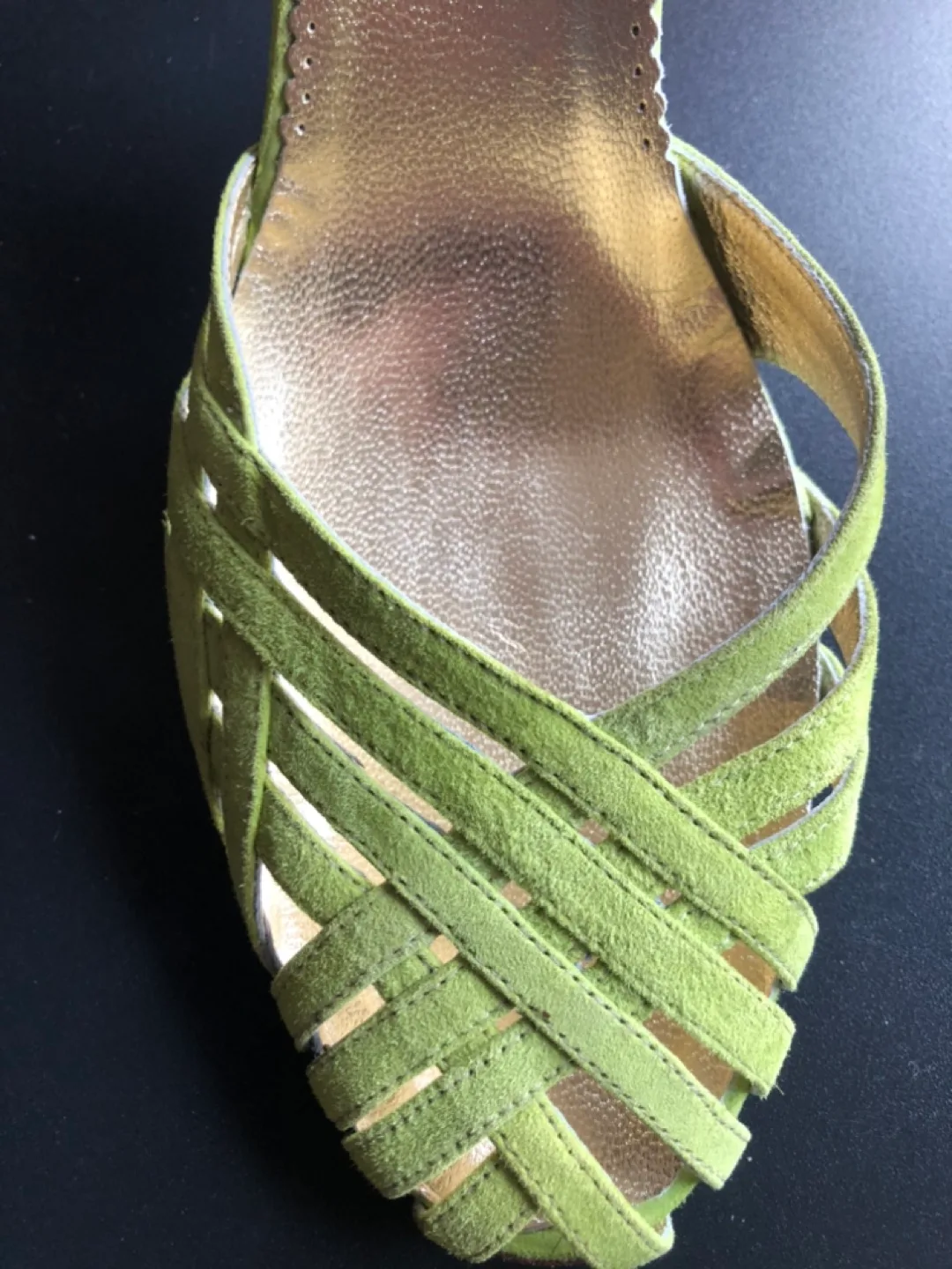 Napoleoni 🇮🇹 Green Suede Ankle Strap Heels Sz 39 image indicator(8)