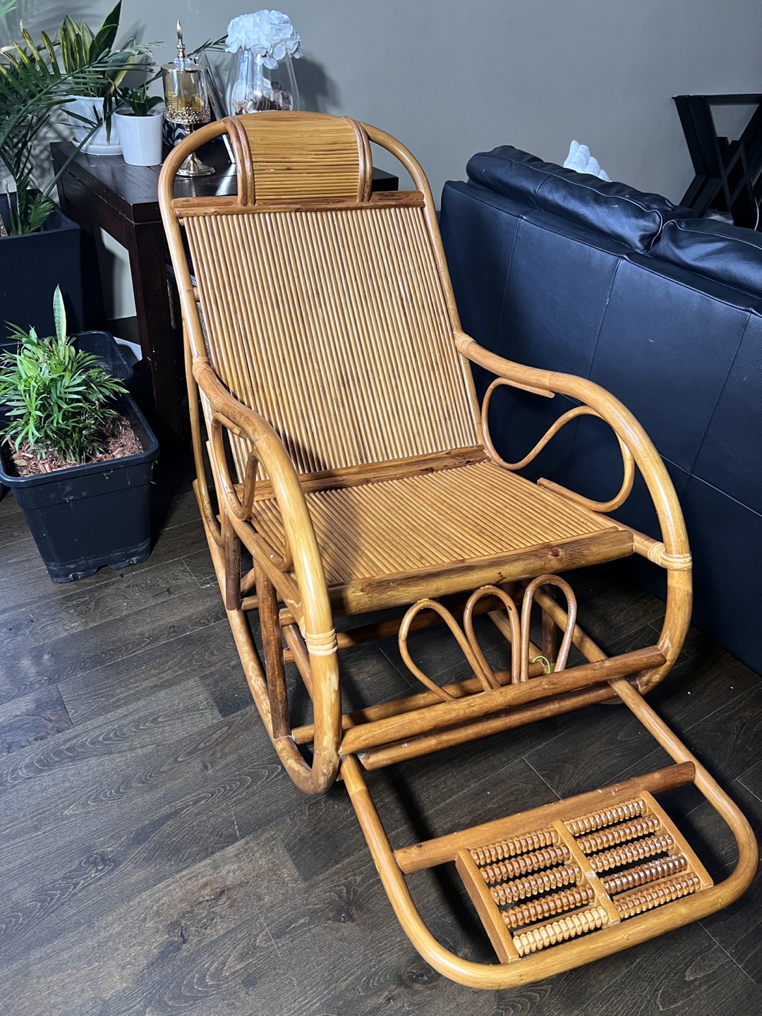 Rattan Rocker Recliner with Footrest