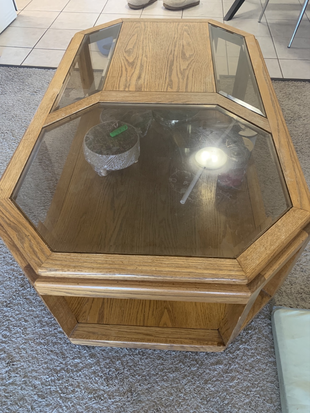 Octagon Shaped Coffee Table with Glass Top