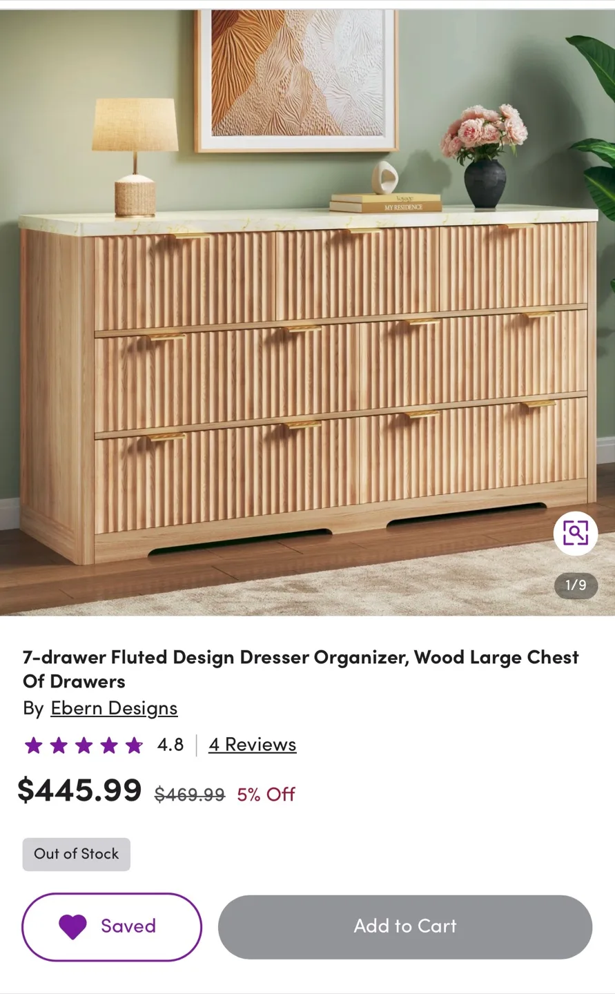 7-Drawer Fluted Dresser Organizer - Light Wood thumbnail