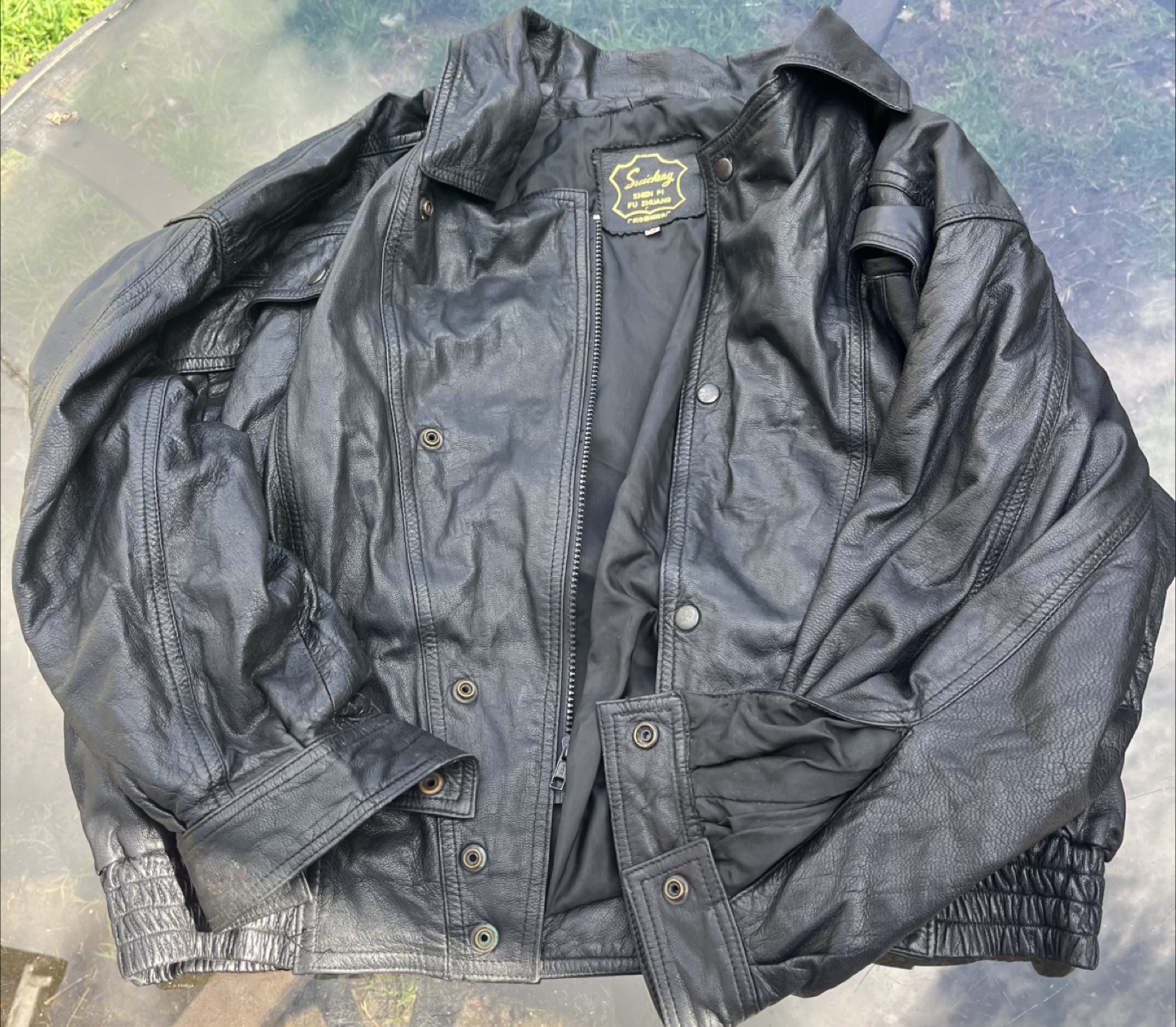Men's Black Leather Jacket - Size M
