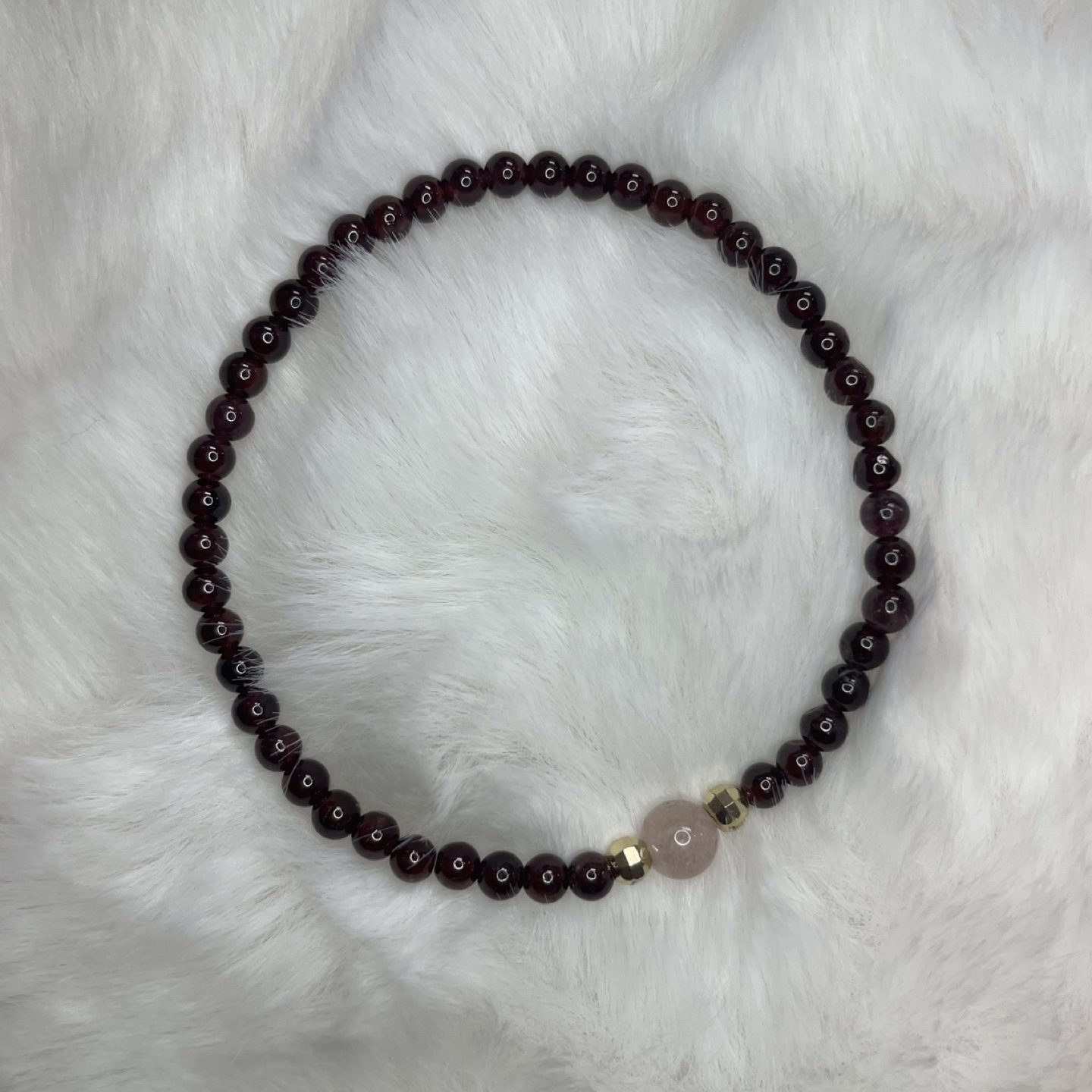 Red Garnet and Rose Quartz Beaded Bracelet