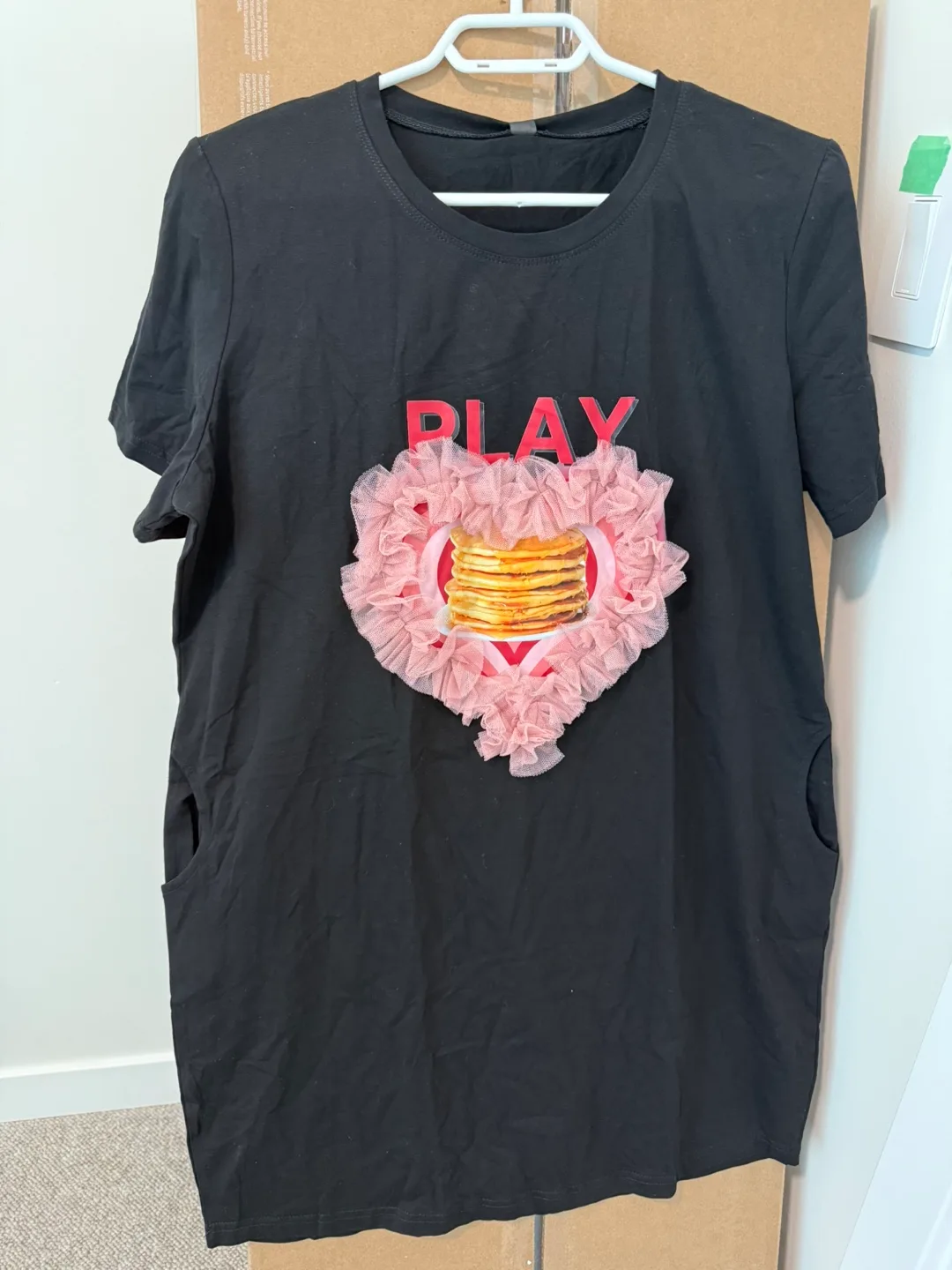 Black T-Shirt Dress with Pancake Graphic thumbnail