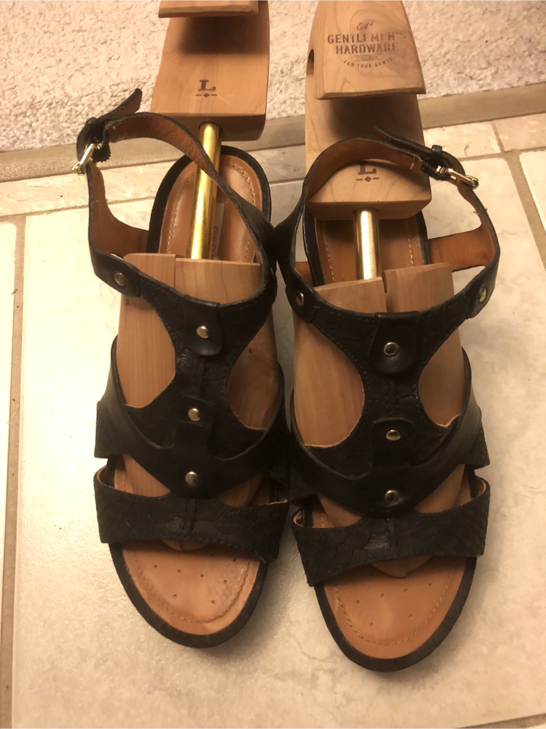Geox Women's Black Leather Wedge Sandals
