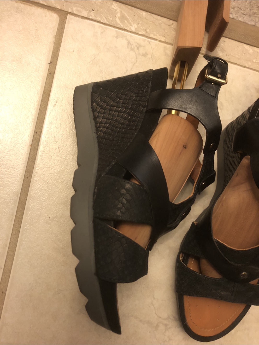 Geox Women's Black Leather Wedge Sandals - photo 3