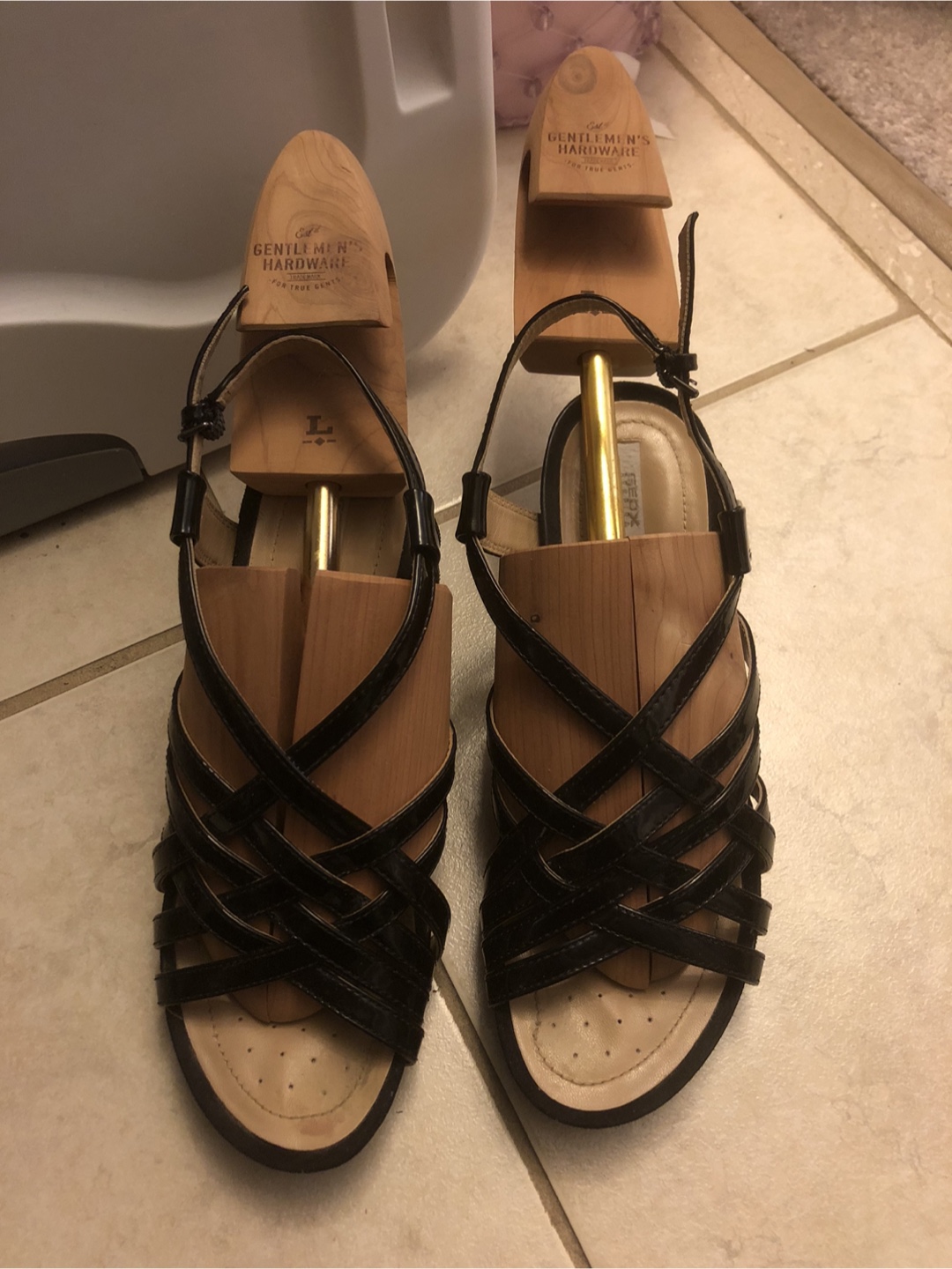 Geox Women's Black Leather Wedge Sandals