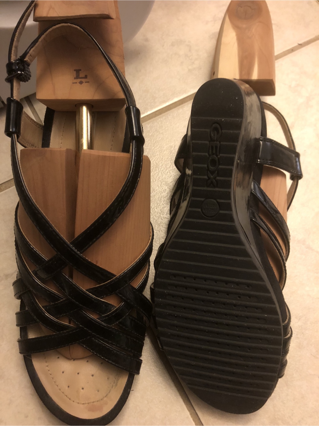 Geox Women's Black Leather Wedge Sandals - photo 4