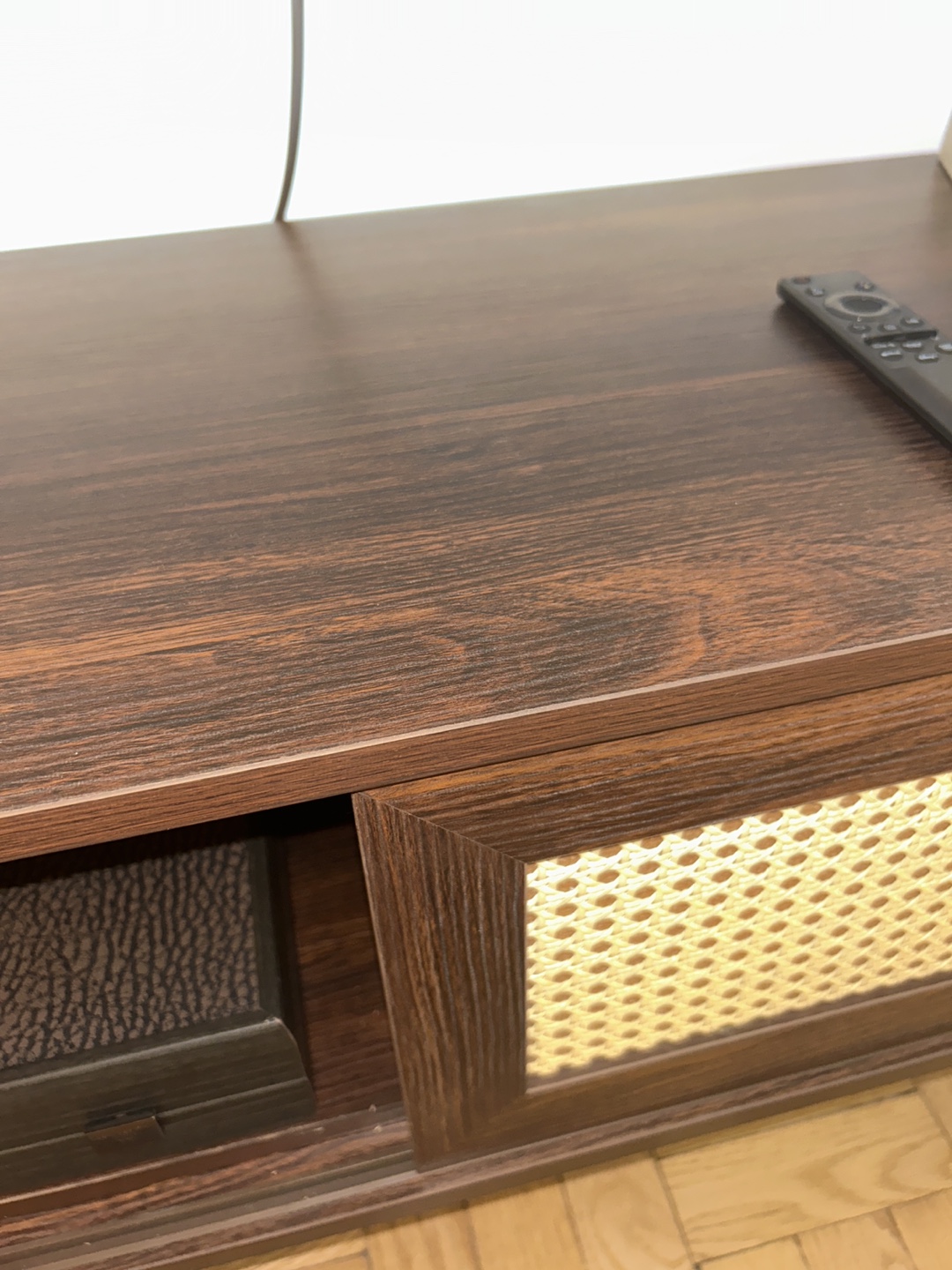 Mid-Century Modern TV Stand with Rattan Doors - photo 3