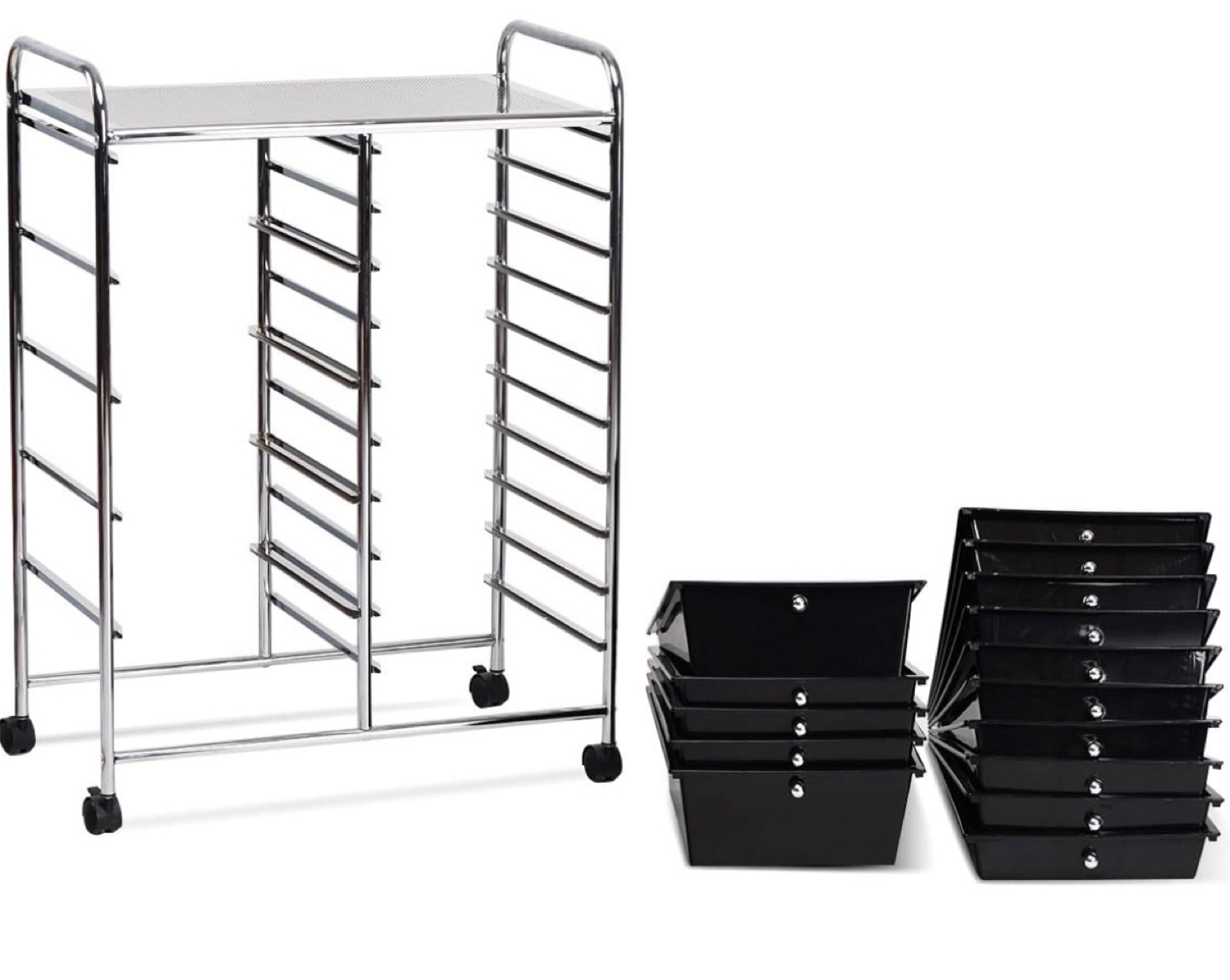 12-Drawer Rolling Cart Organizer - Black & Chrome - photo 5