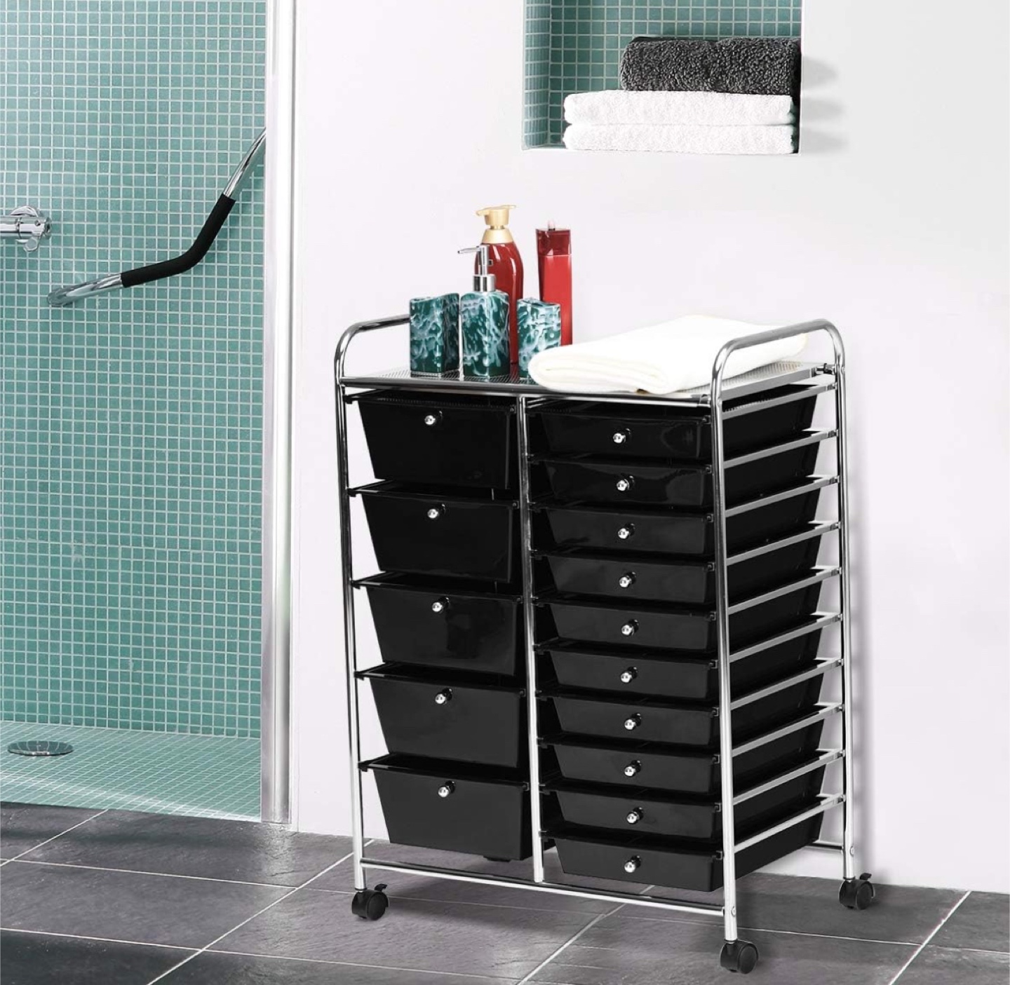 12-Drawer Rolling Cart Organizer - Black & Chrome - photo 4