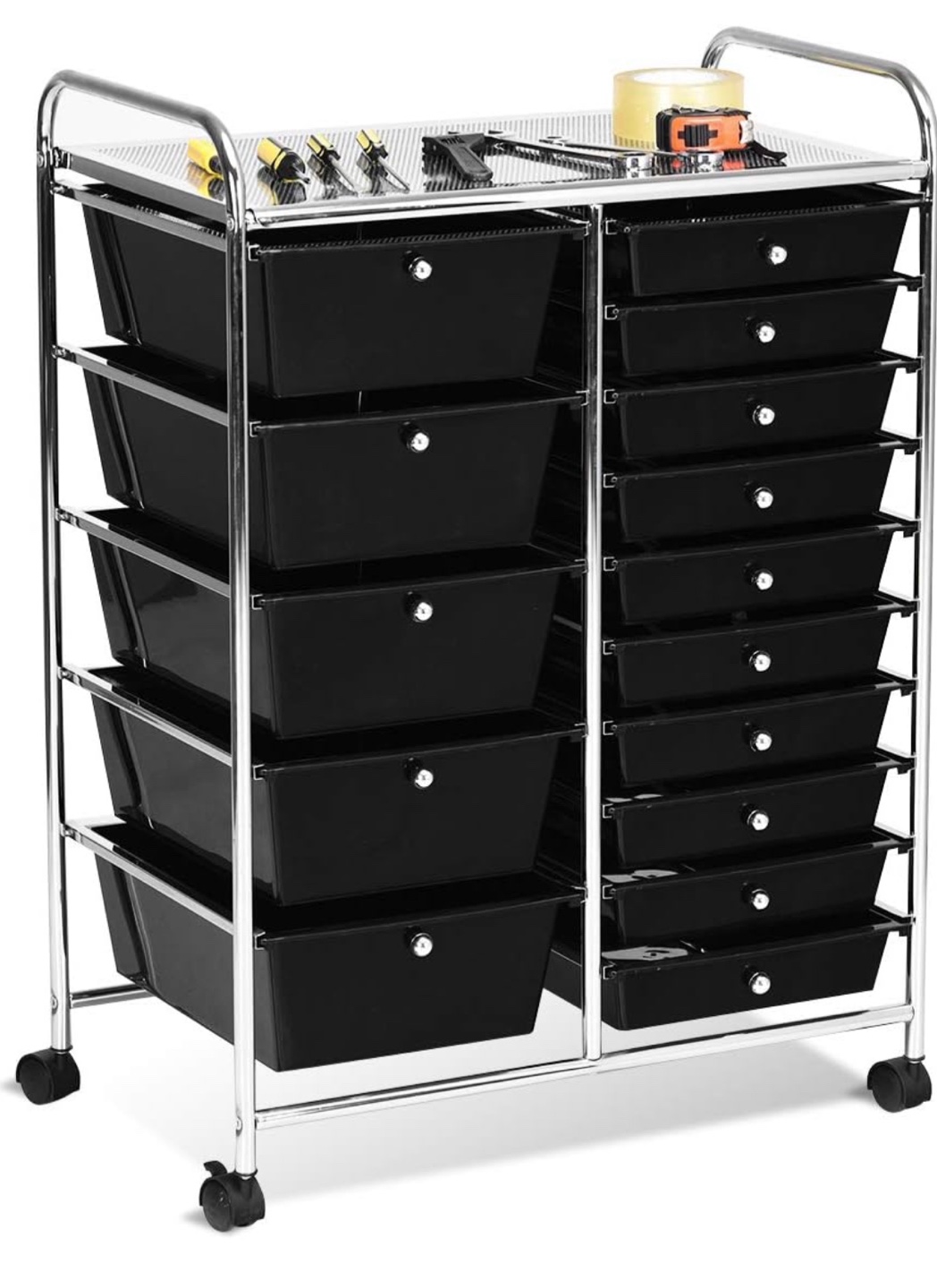 12-Drawer Rolling Cart Organizer - Black & Chrome