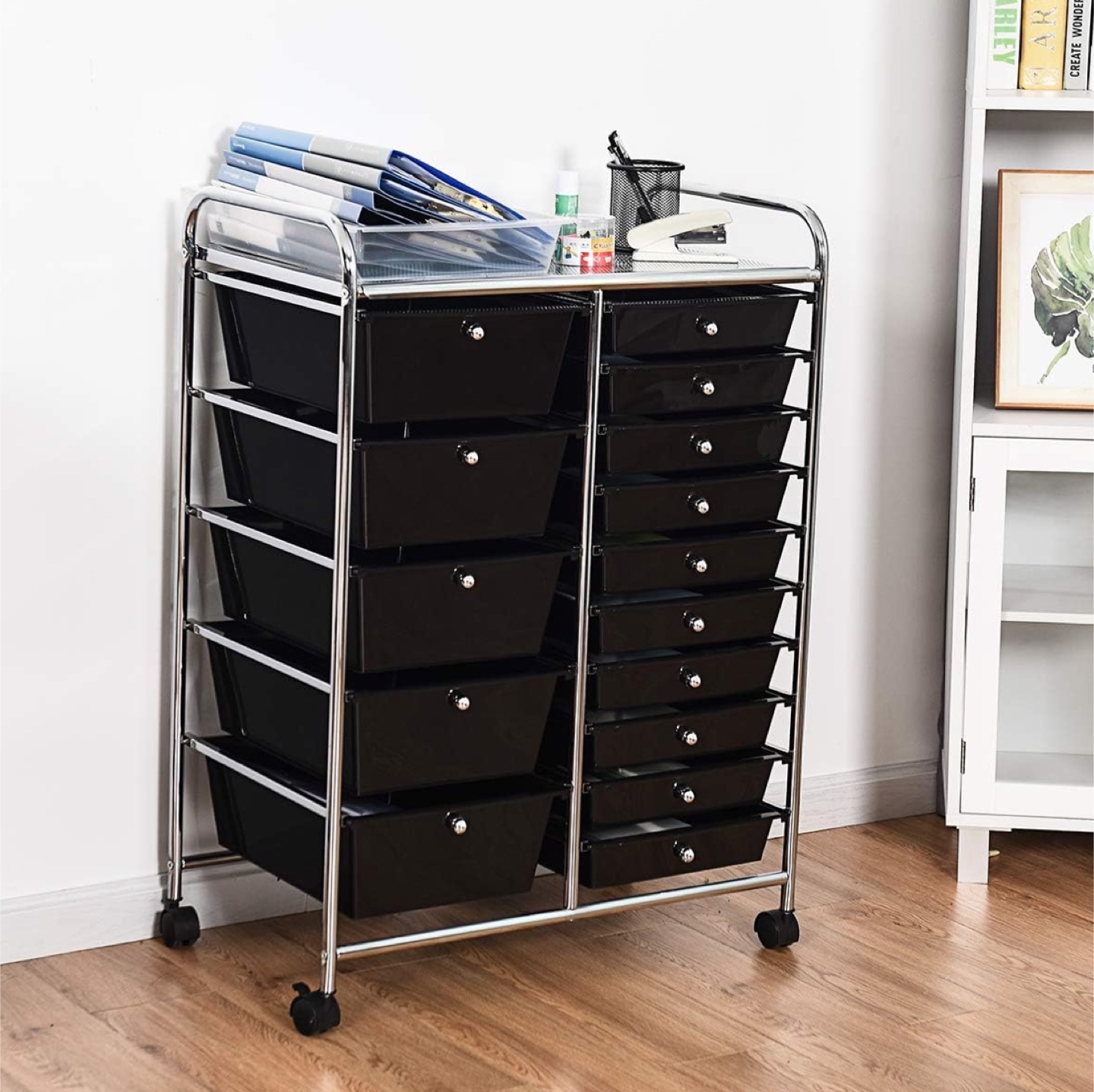 12-Drawer Rolling Cart Organizer - Black & Chrome - photo 2