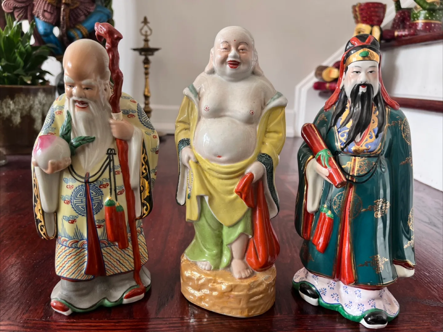 Set of Three Chinese Porcelain Gods Statues thumbnail