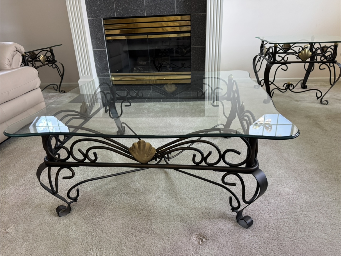 Set of 4 Wrought Iron & Glass Tables with Lamps - photo 2