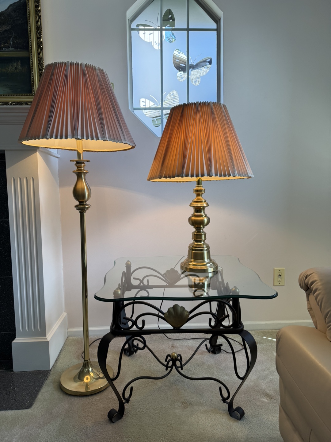 Set of 4 Wrought Iron & Glass Tables with Lamps - photo 4