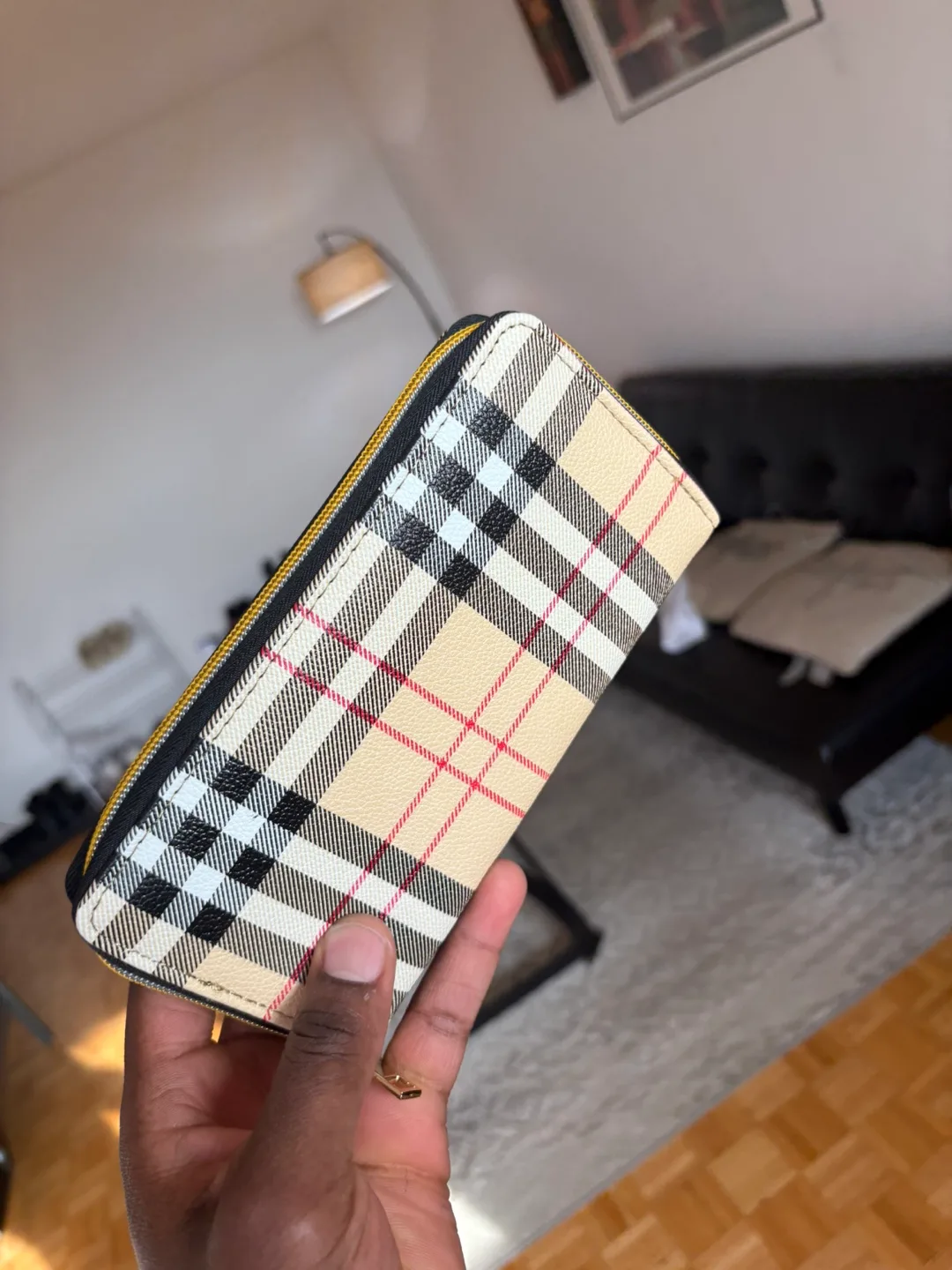 Beige and Black Plaid Zip Around Wallet image indicator(5)
