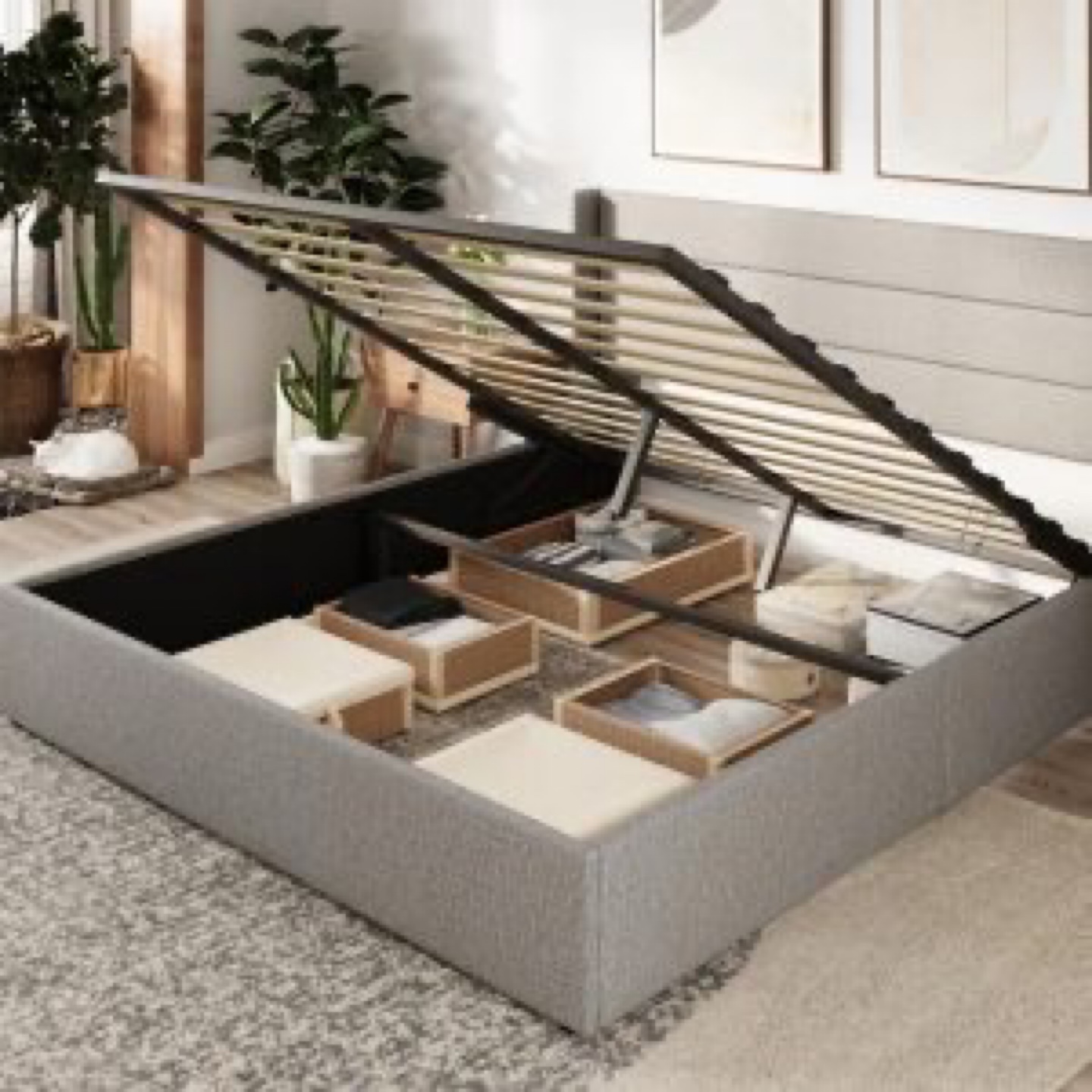 Queen Upholstered Platform Storage Bed Frame - photo 2