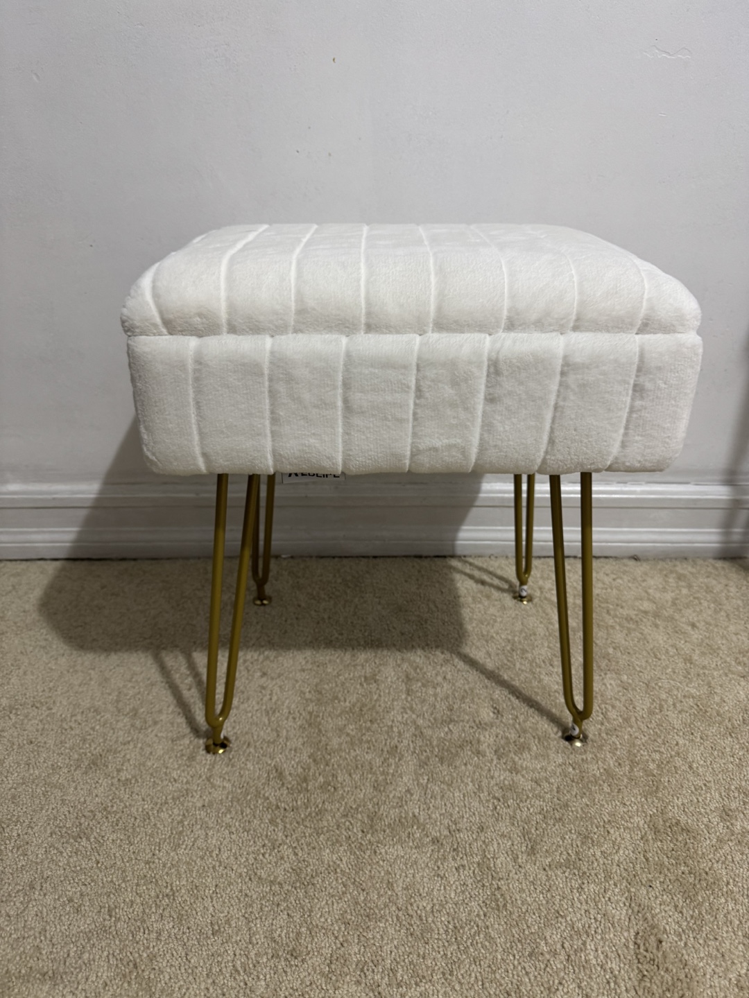 Velvet Upholstered Storage Ottoman with Gold Legs