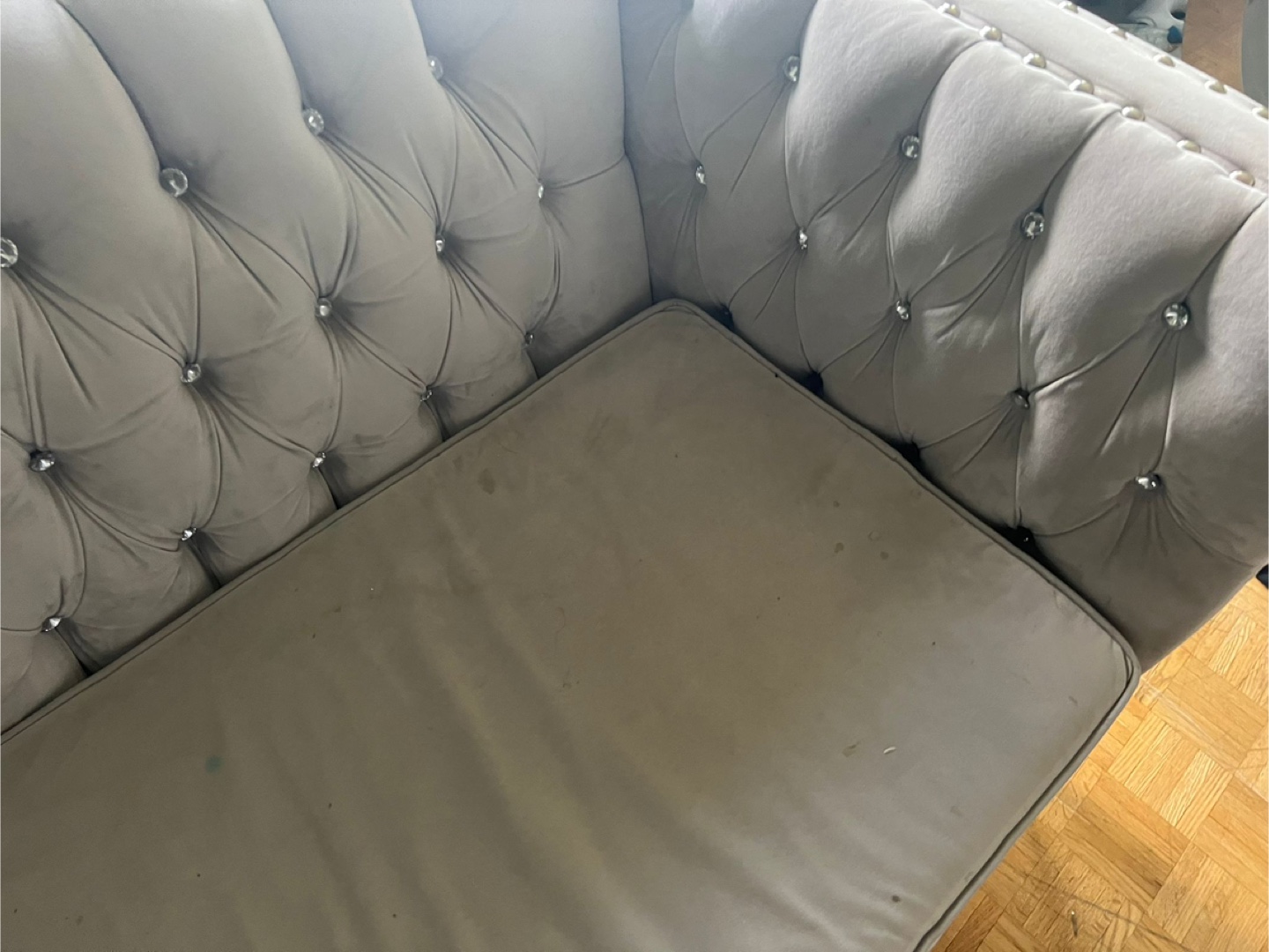 Grey Velvet Love Seat and Arm Chair with Nailhead Trim - photo 5