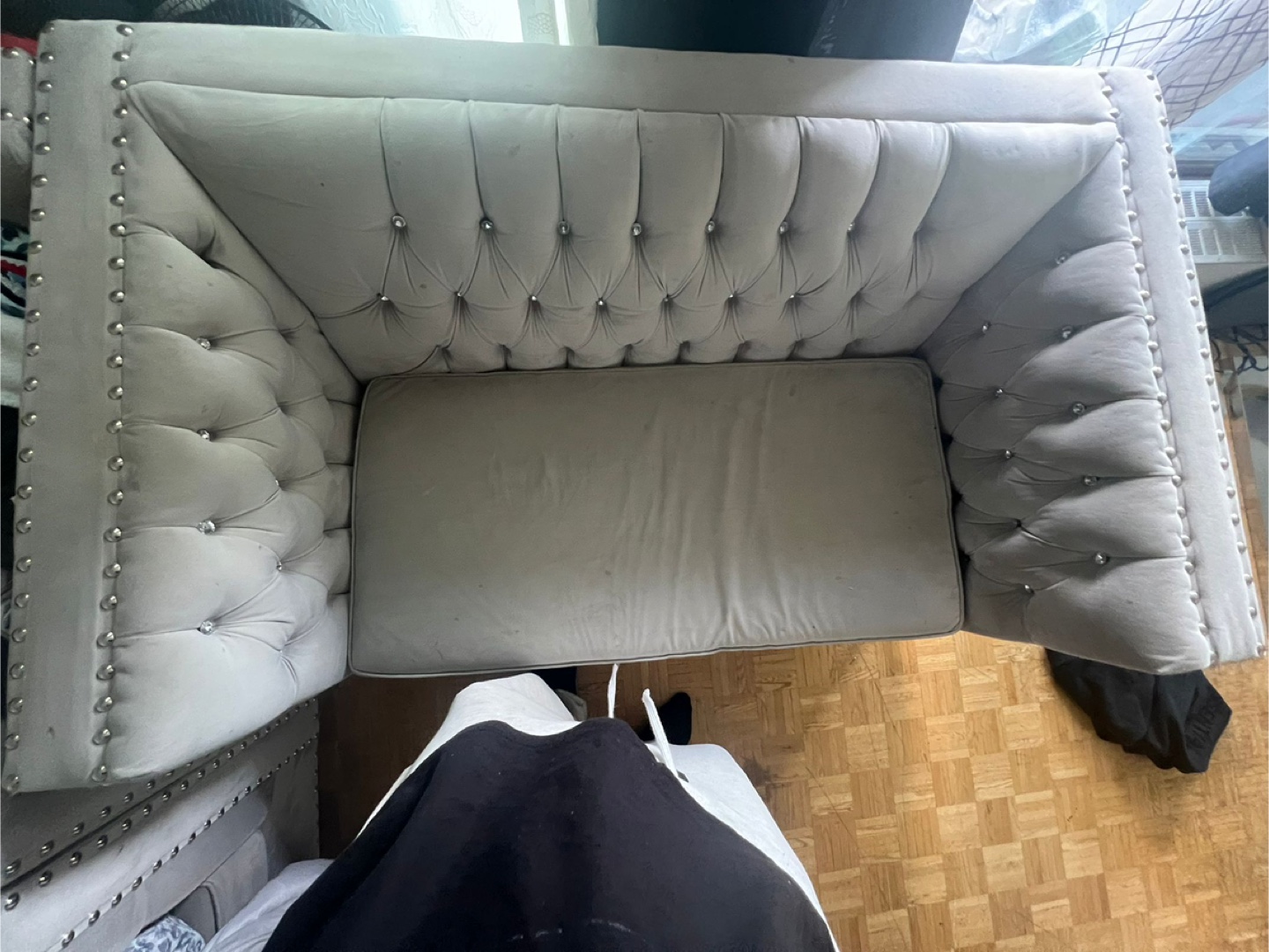 Grey Velvet Love Seat and Arm Chair with Nailhead Trim - photo 3